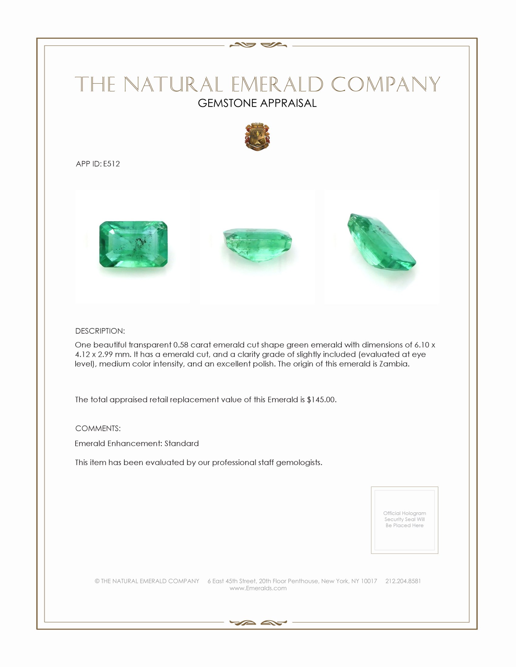 0.58 Ct. Emerald from Zambia