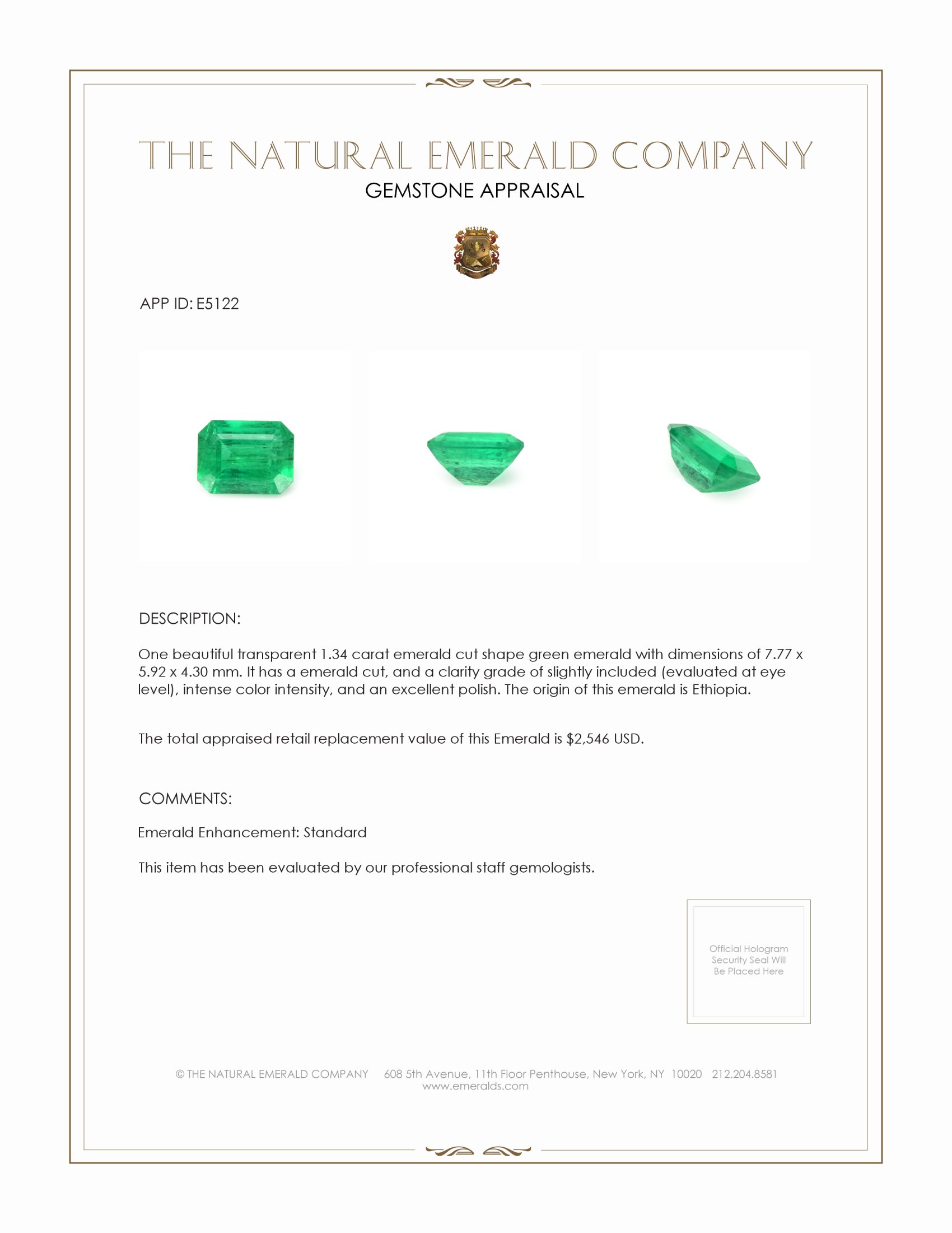 1.34 Ct. Emerald from Ethiopia