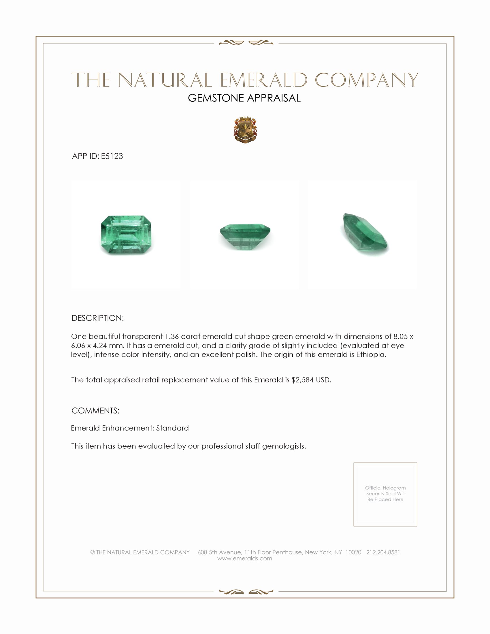 1.36 Ct. Emerald from Ethiopia