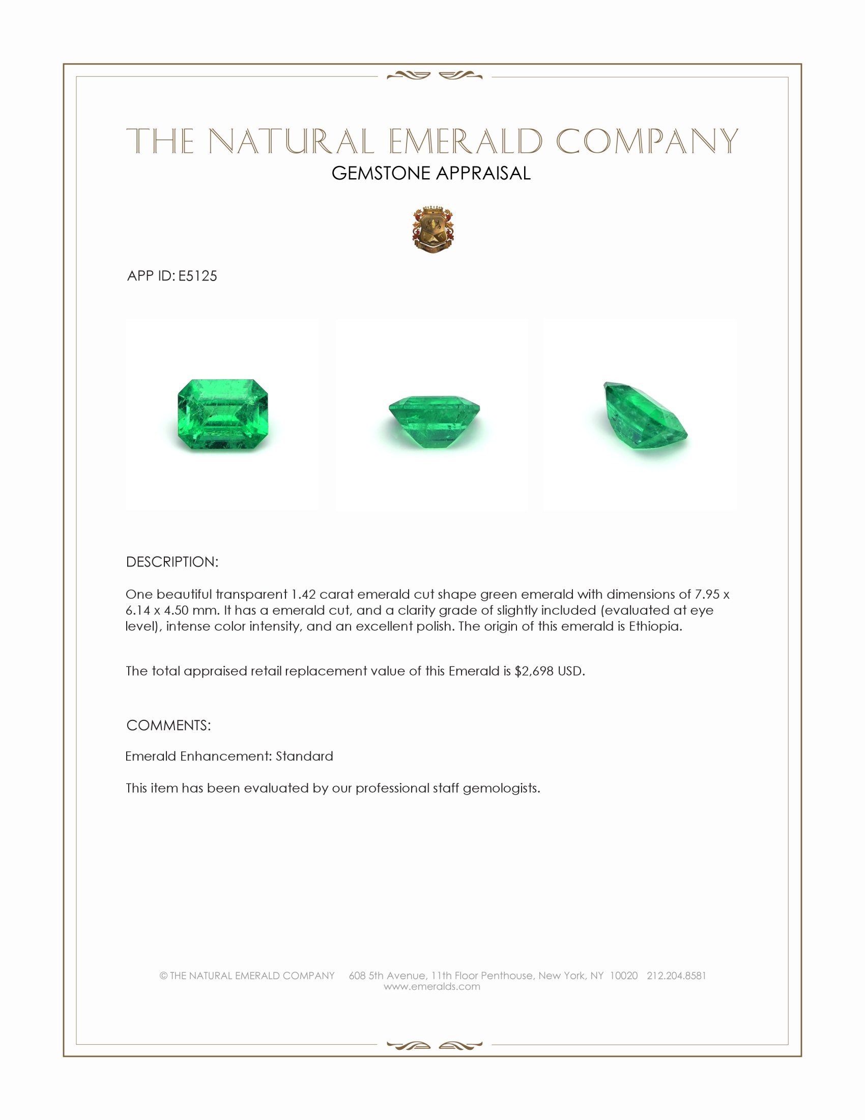 1.42 Ct. Emerald from Ethiopia