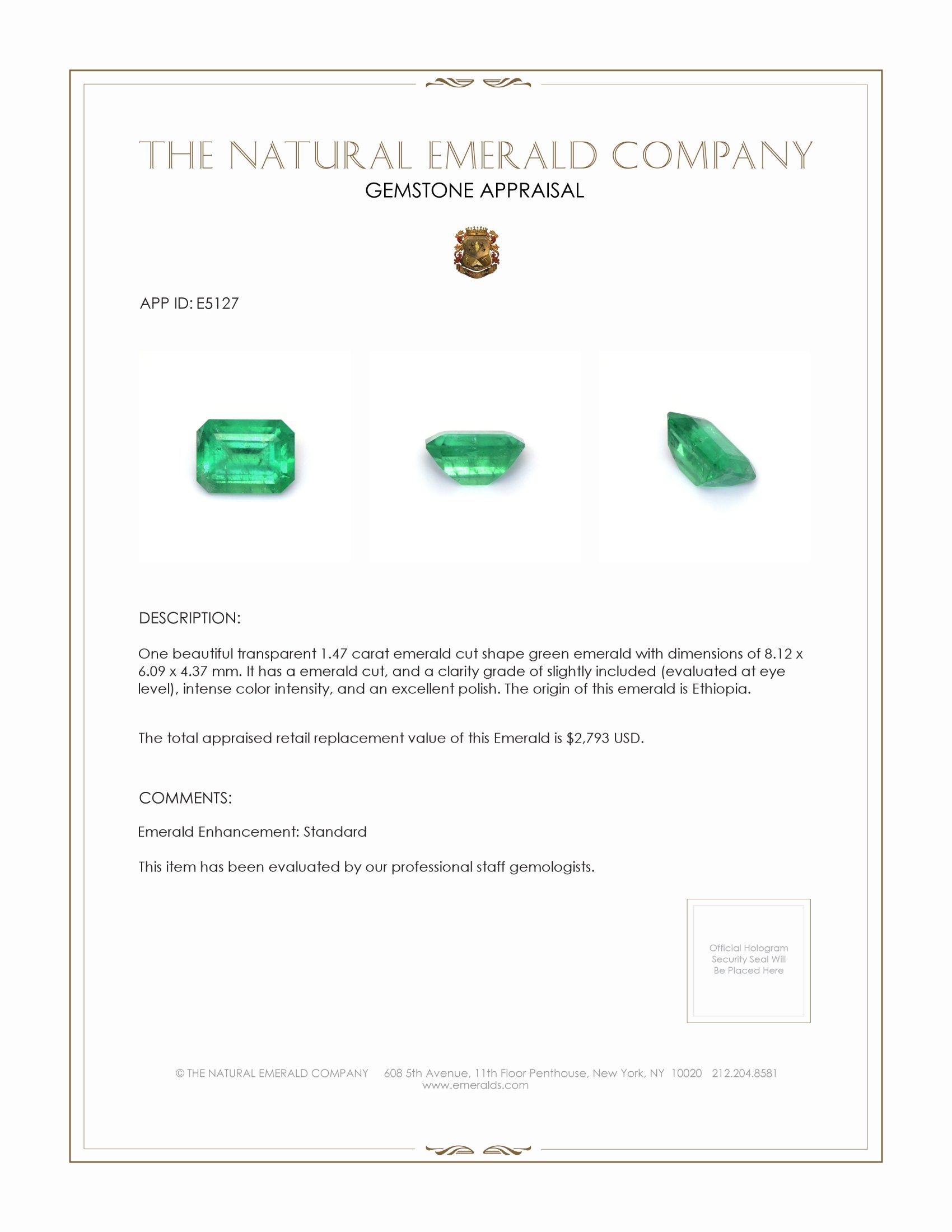 1.47 Ct. Emerald from Ethiopia