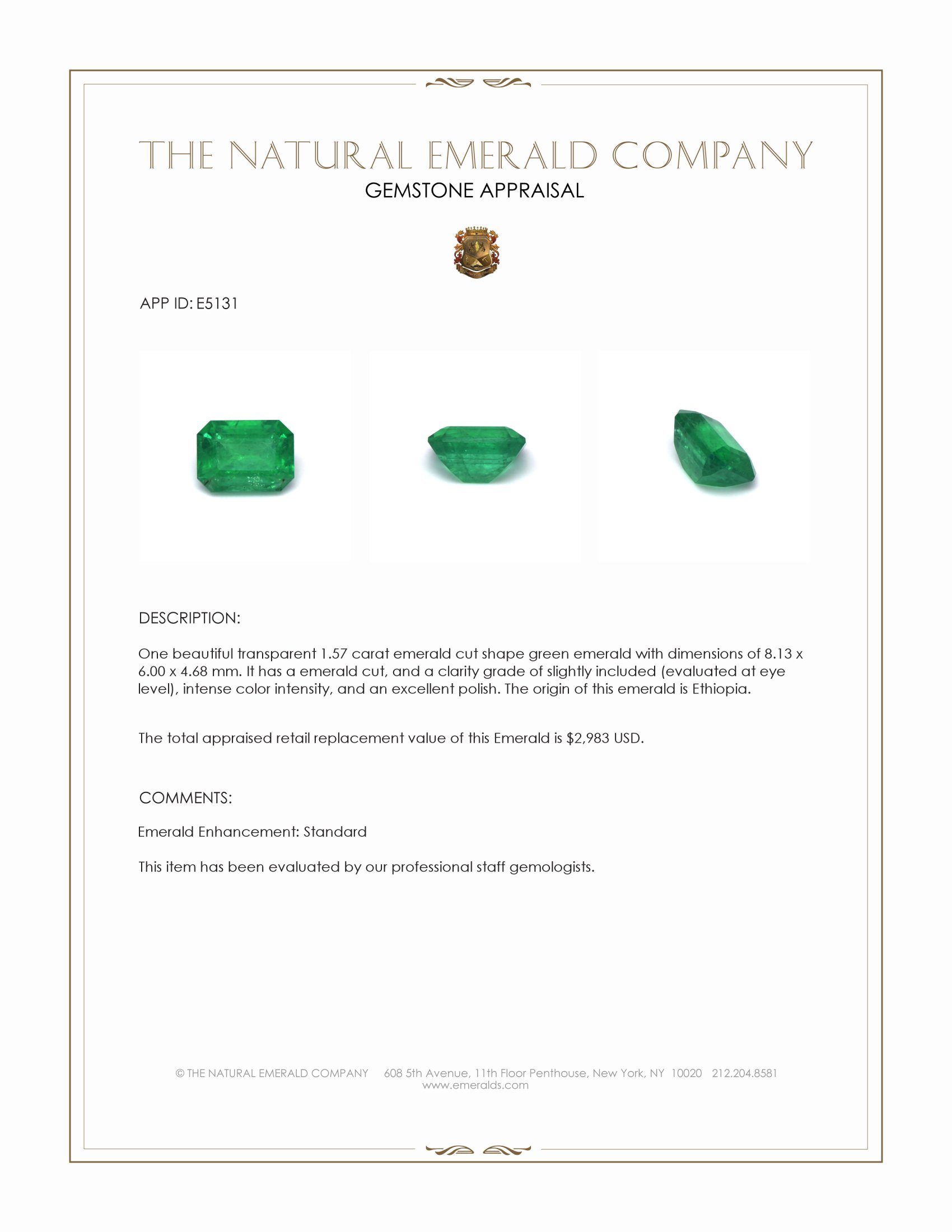 1.57 Ct. Emerald from Ethiopia