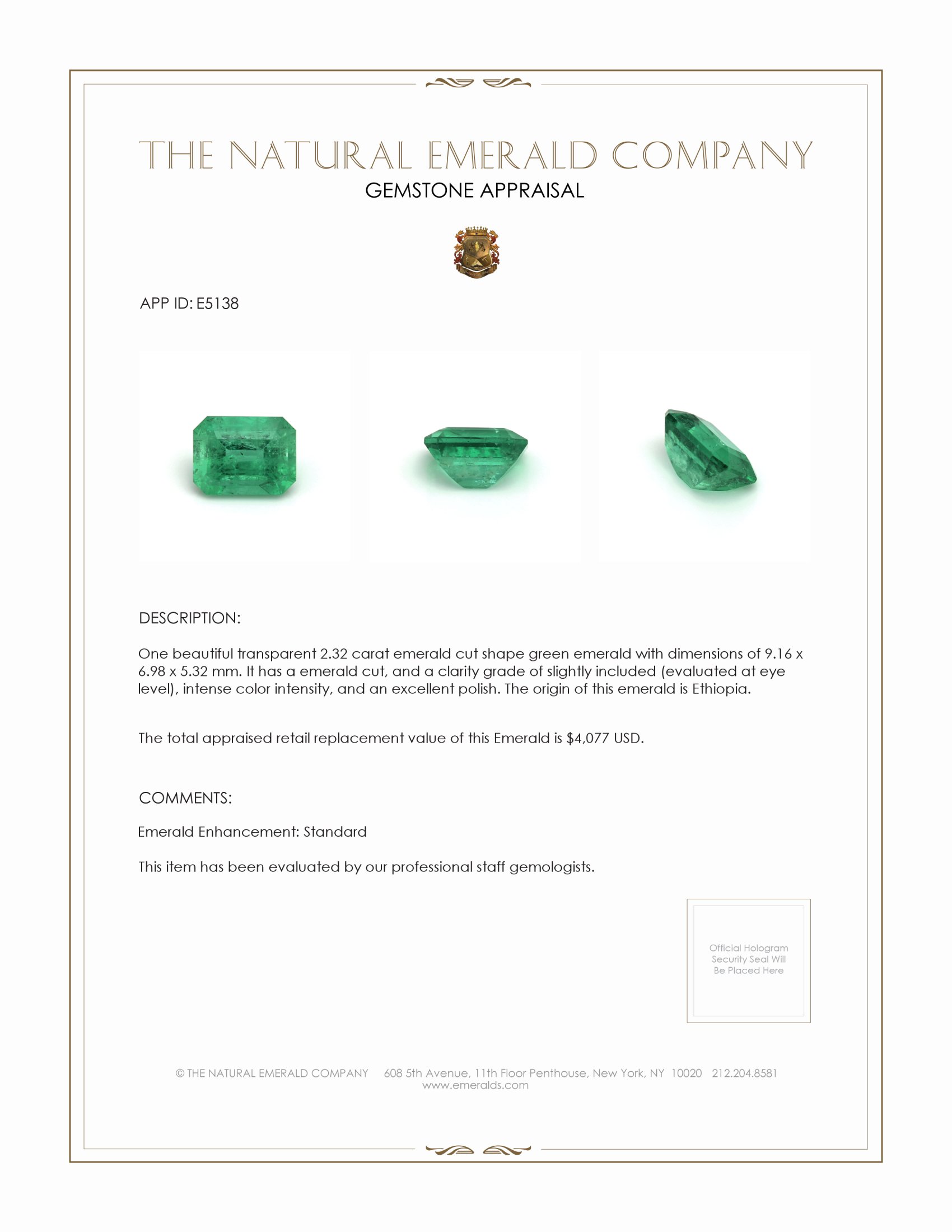 2.32 Ct. Emerald from Ethiopia