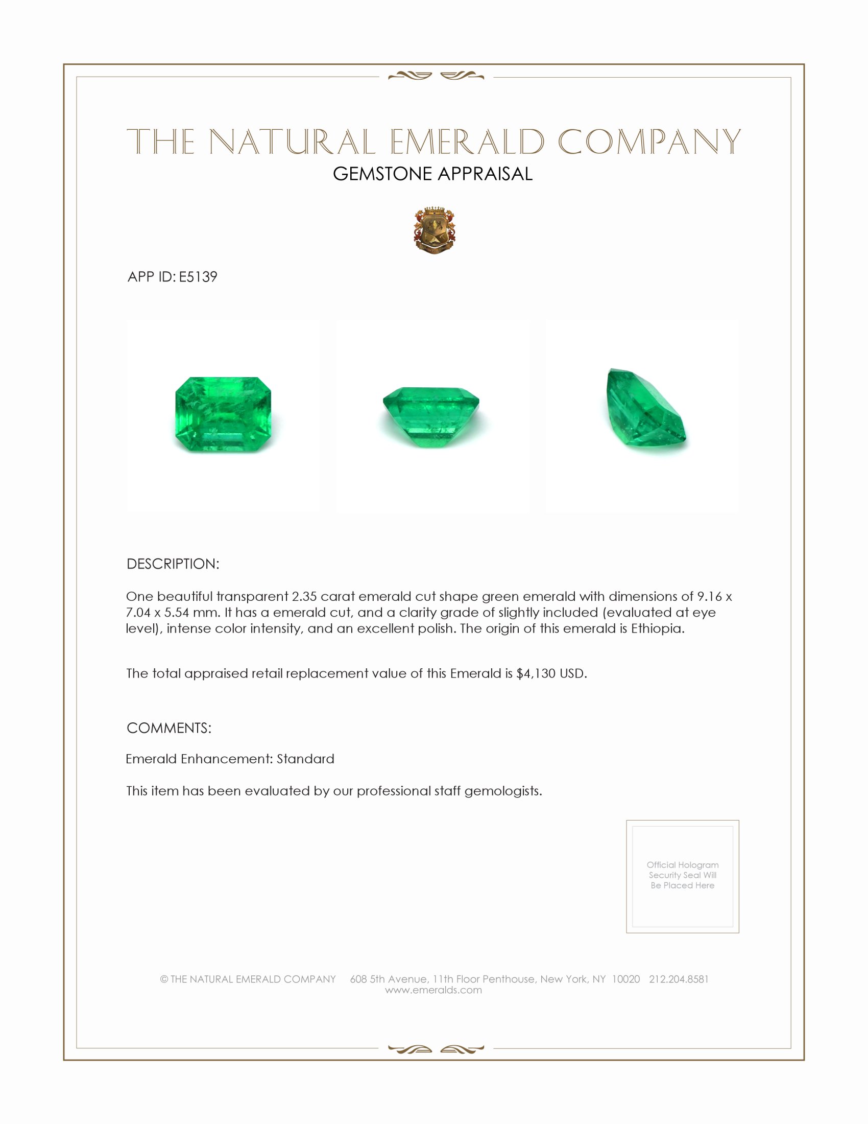 2.35 Ct. Emerald from Ethiopia