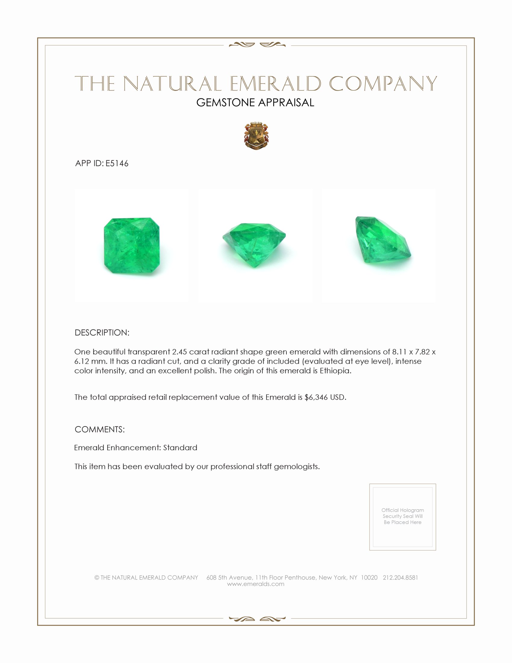 2.45 Ct. Emerald from Ethiopia