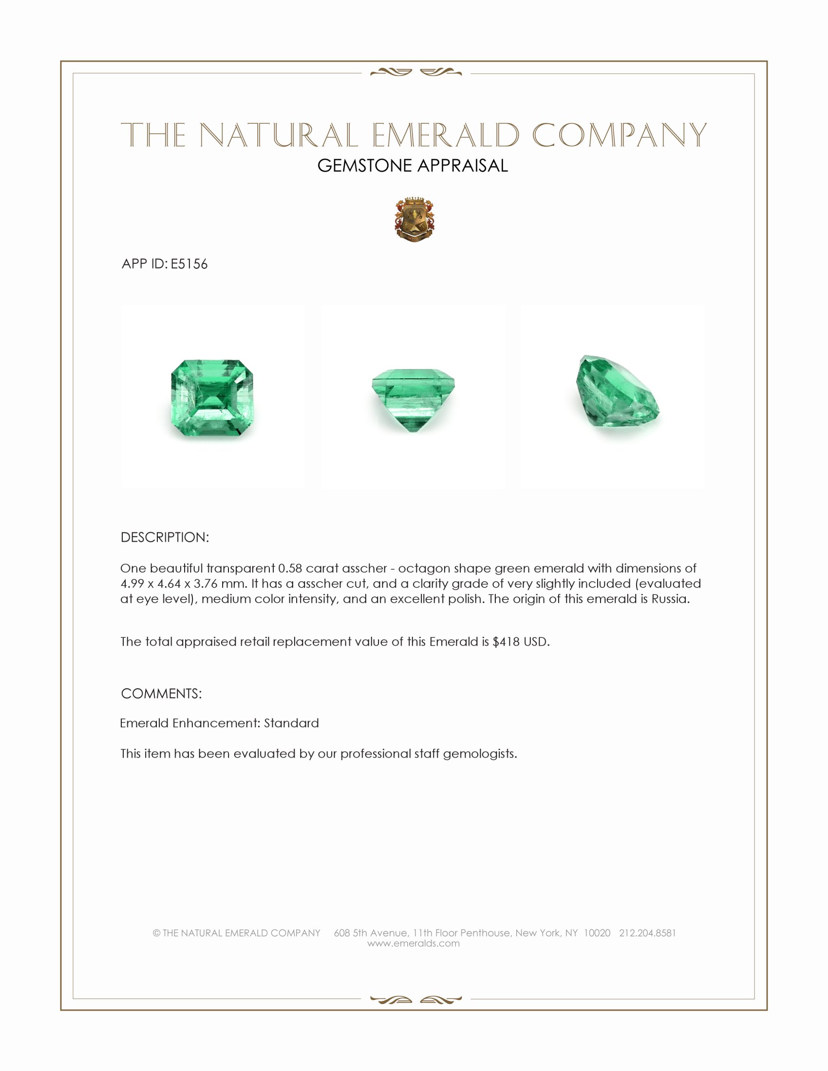 0.58 Ct. Emerald from Russia
