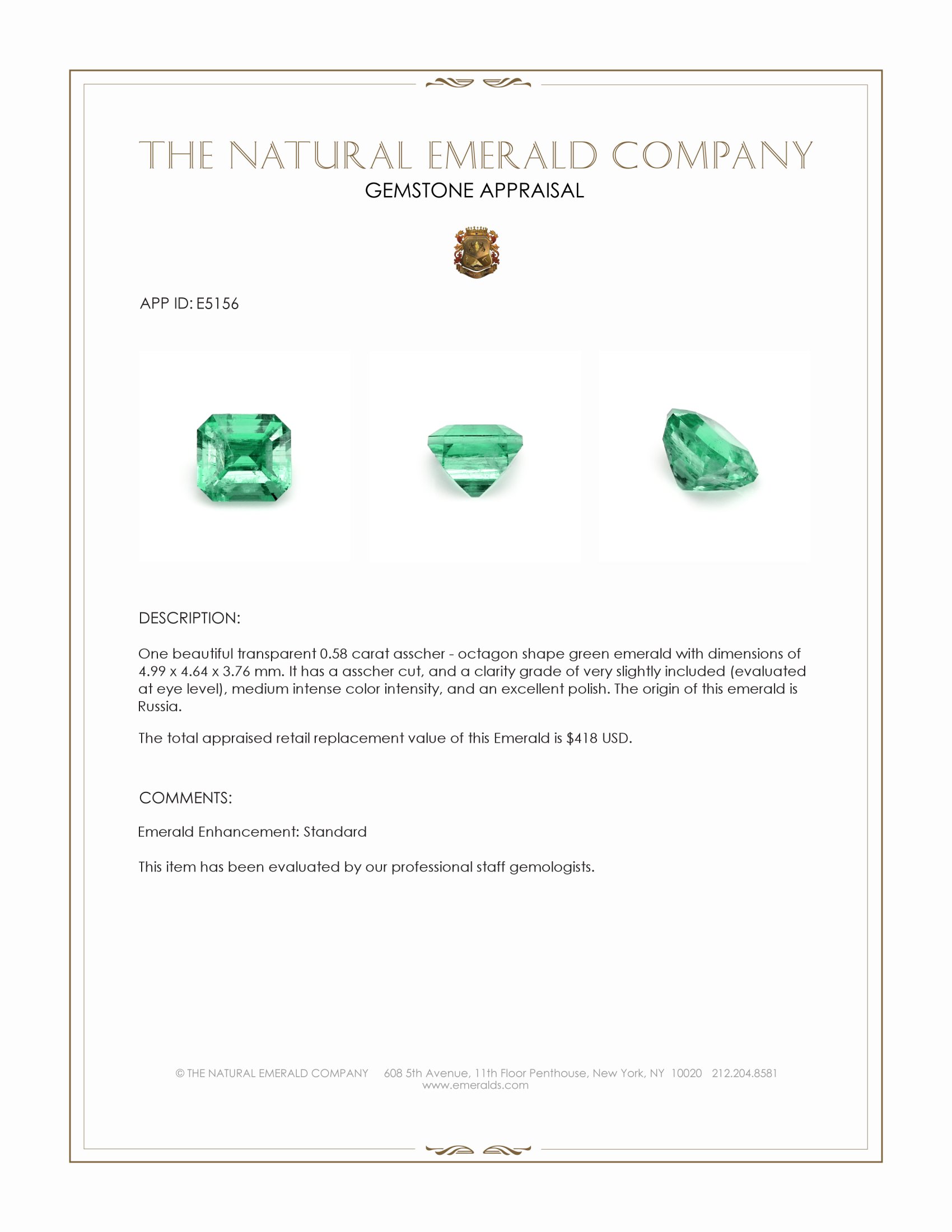 0.58 Ct. Emerald from Russia