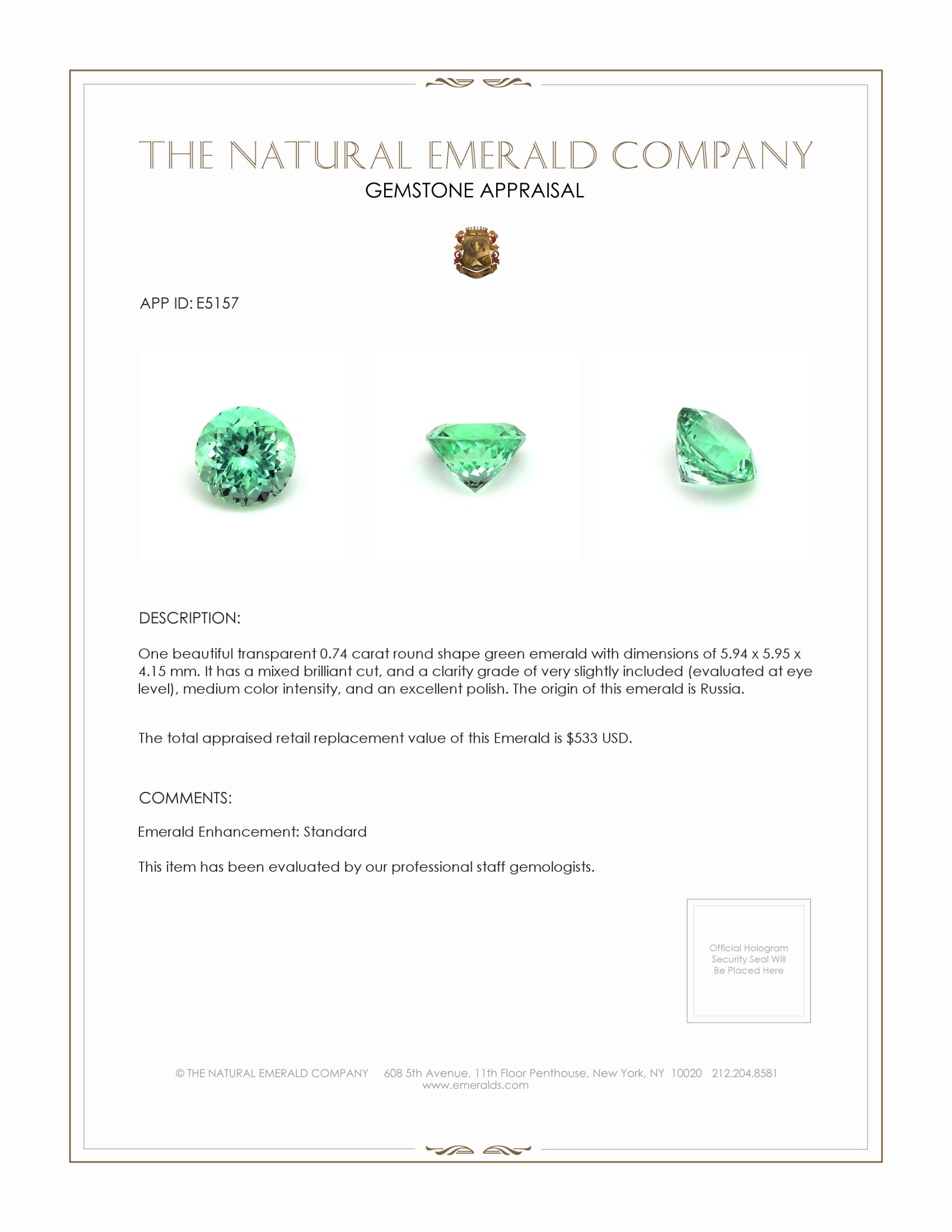 0.74 Ct. Emerald from Russia