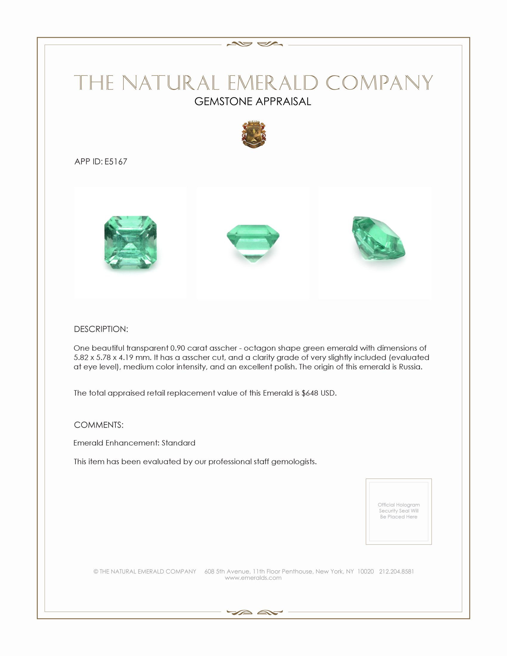 0.90 Ct. Emerald from Russia