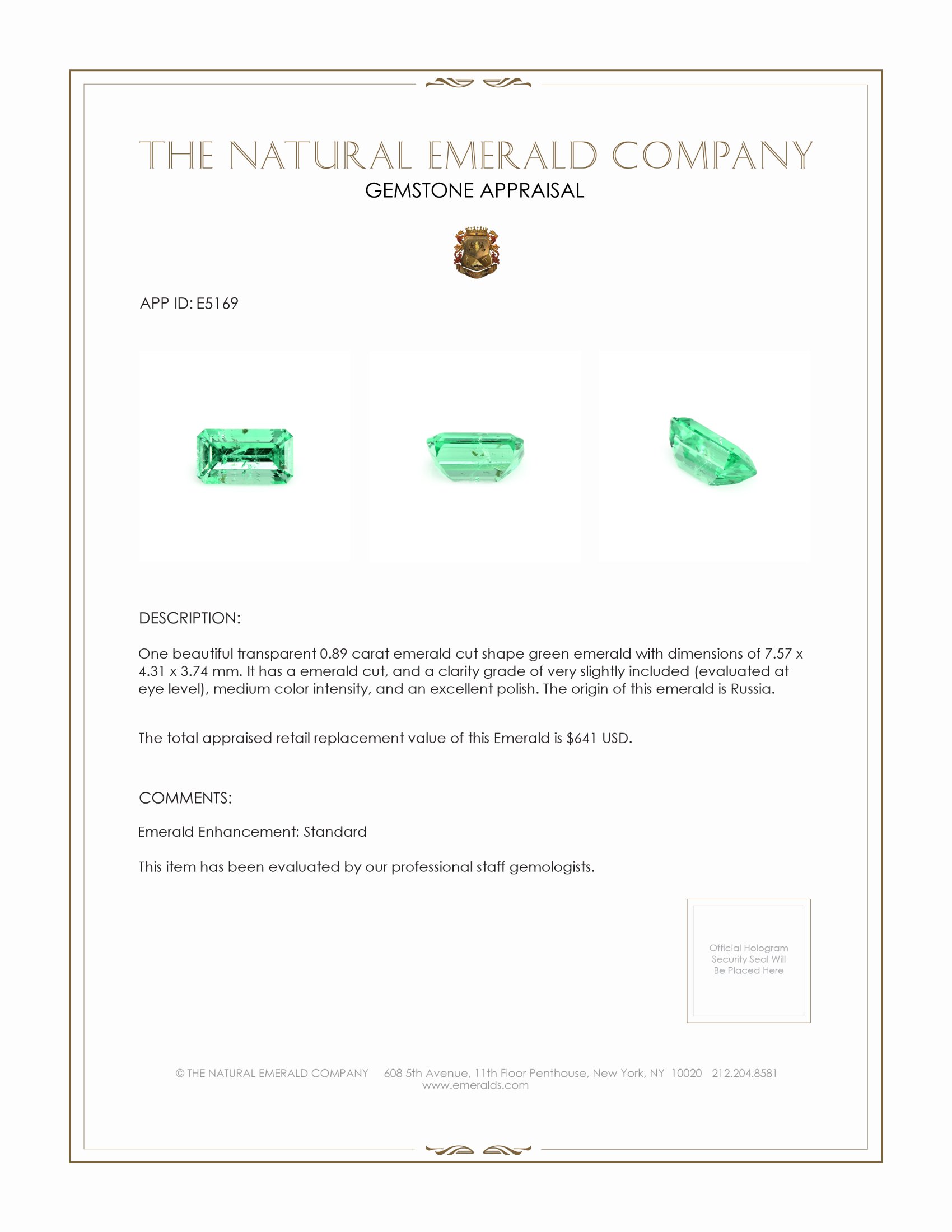 0.89 Ct. Emerald from Russia