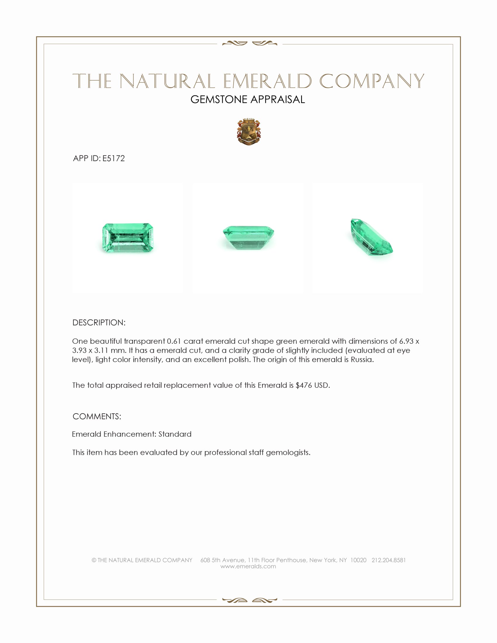 0.61 Ct. Emerald from Russia