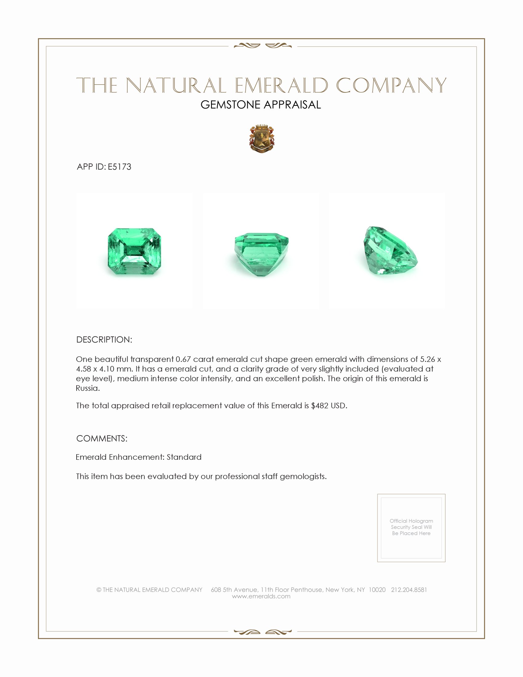 0.67 Ct. Emerald from Russia