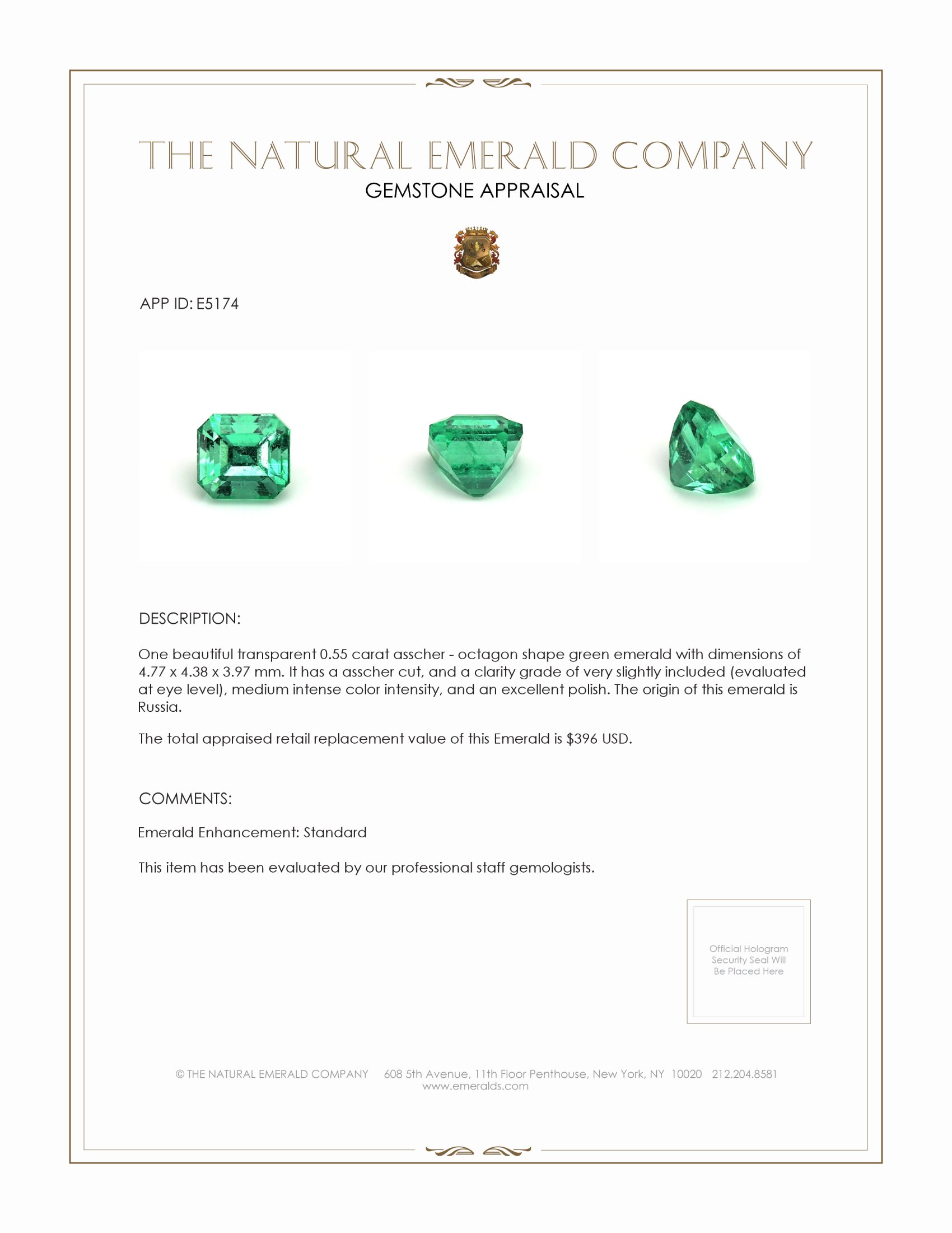 0.55 Ct. Emerald from Russia