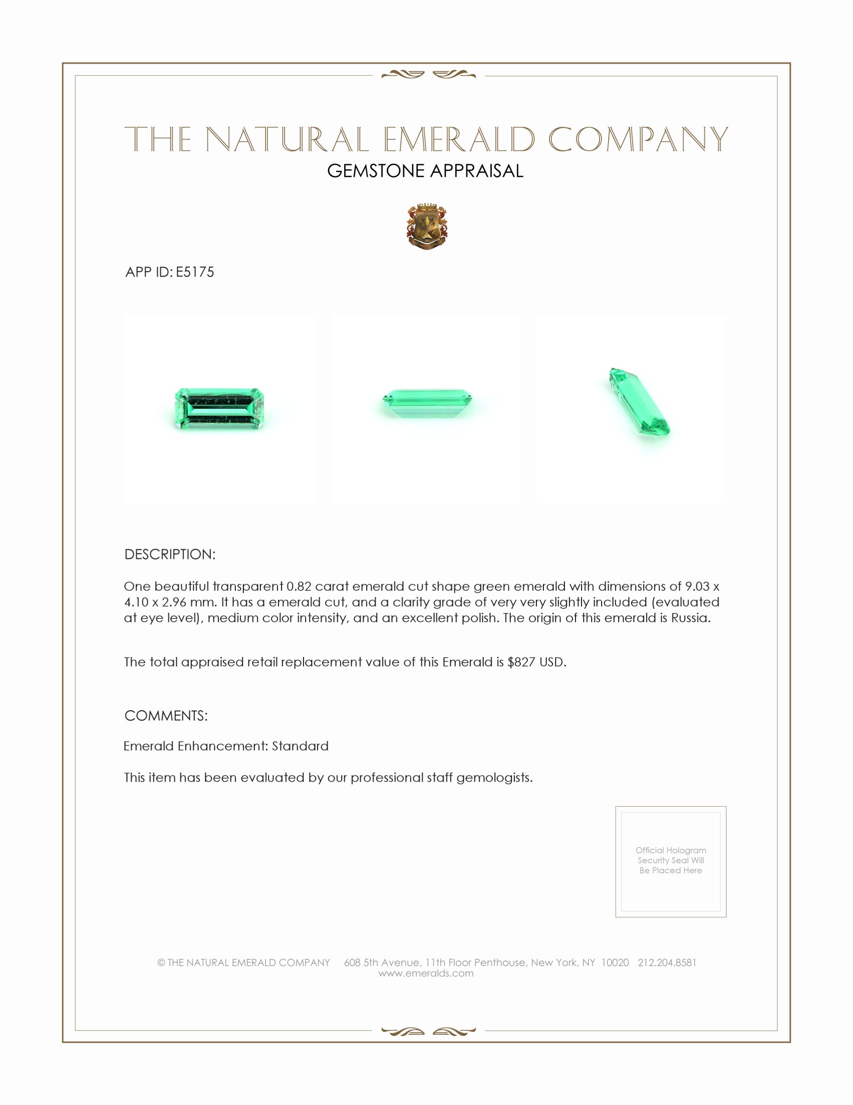 0.82 Ct. Emerald from Russia