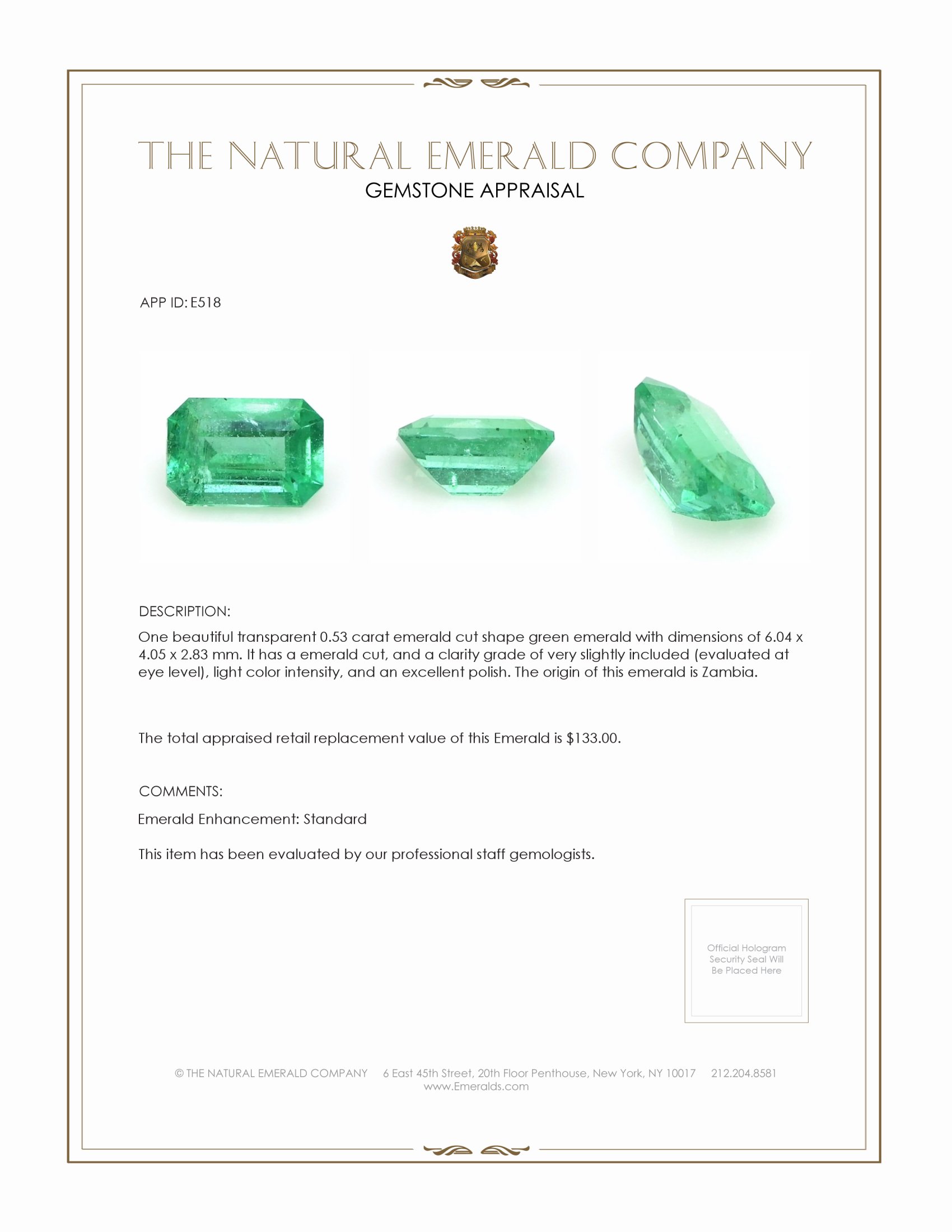 0.53 Ct. Emerald from Zambia