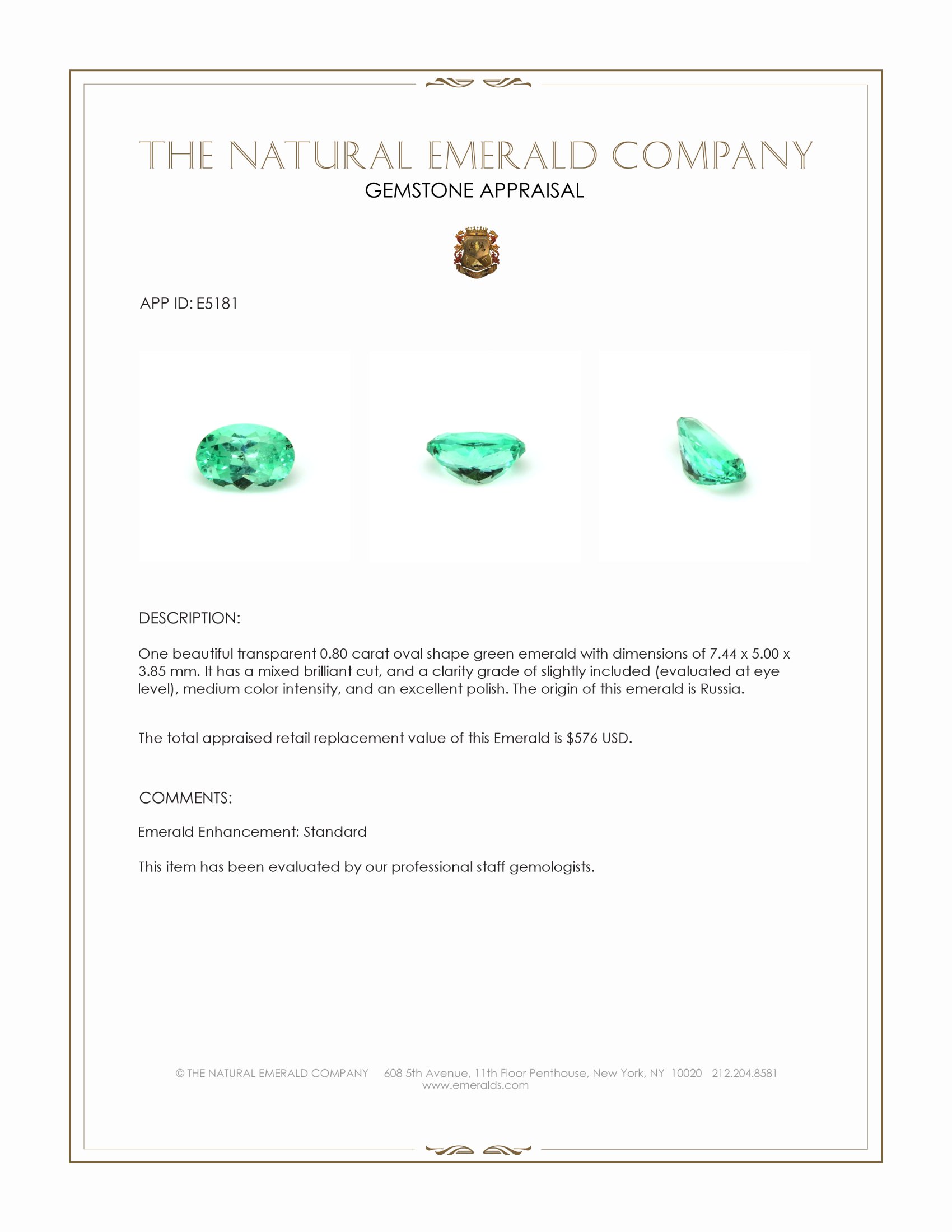 0.80 Ct. Emerald from Russia