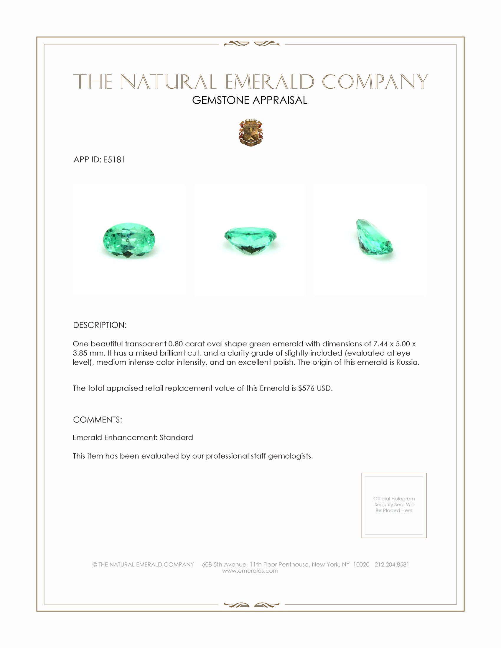 0.80 Ct. Emerald from Russia