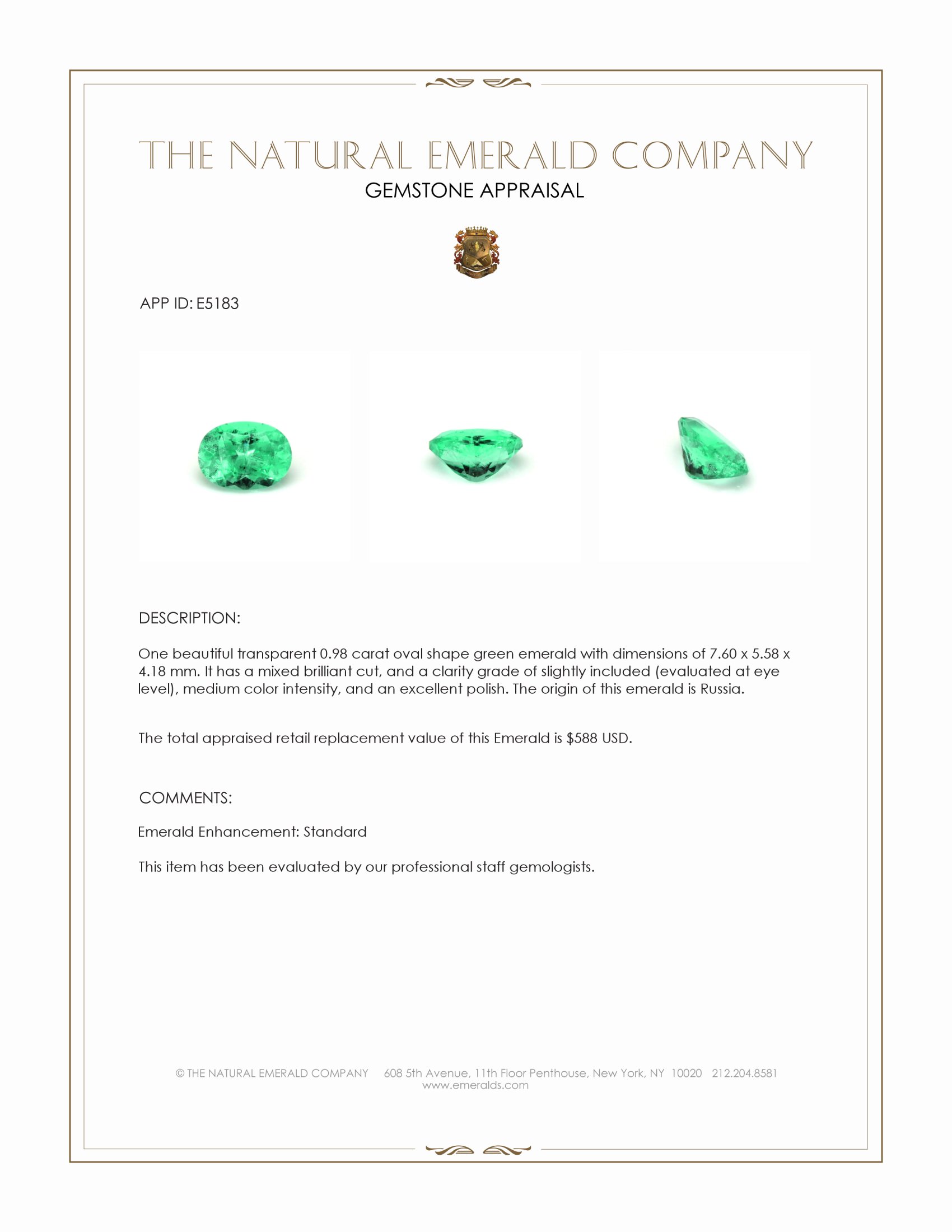 0.98 Ct. Emerald from Russia