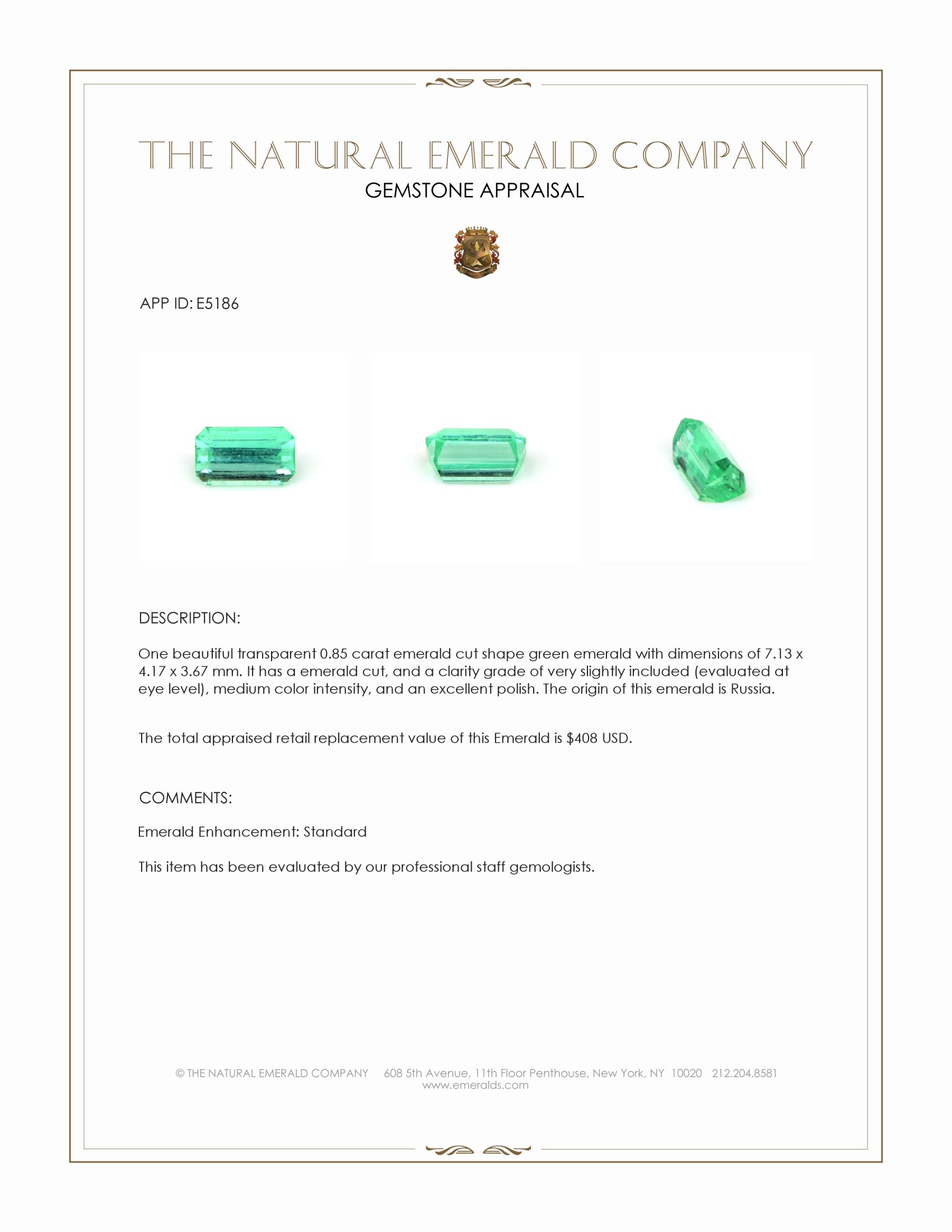 0.85 Ct. Emerald from Russia