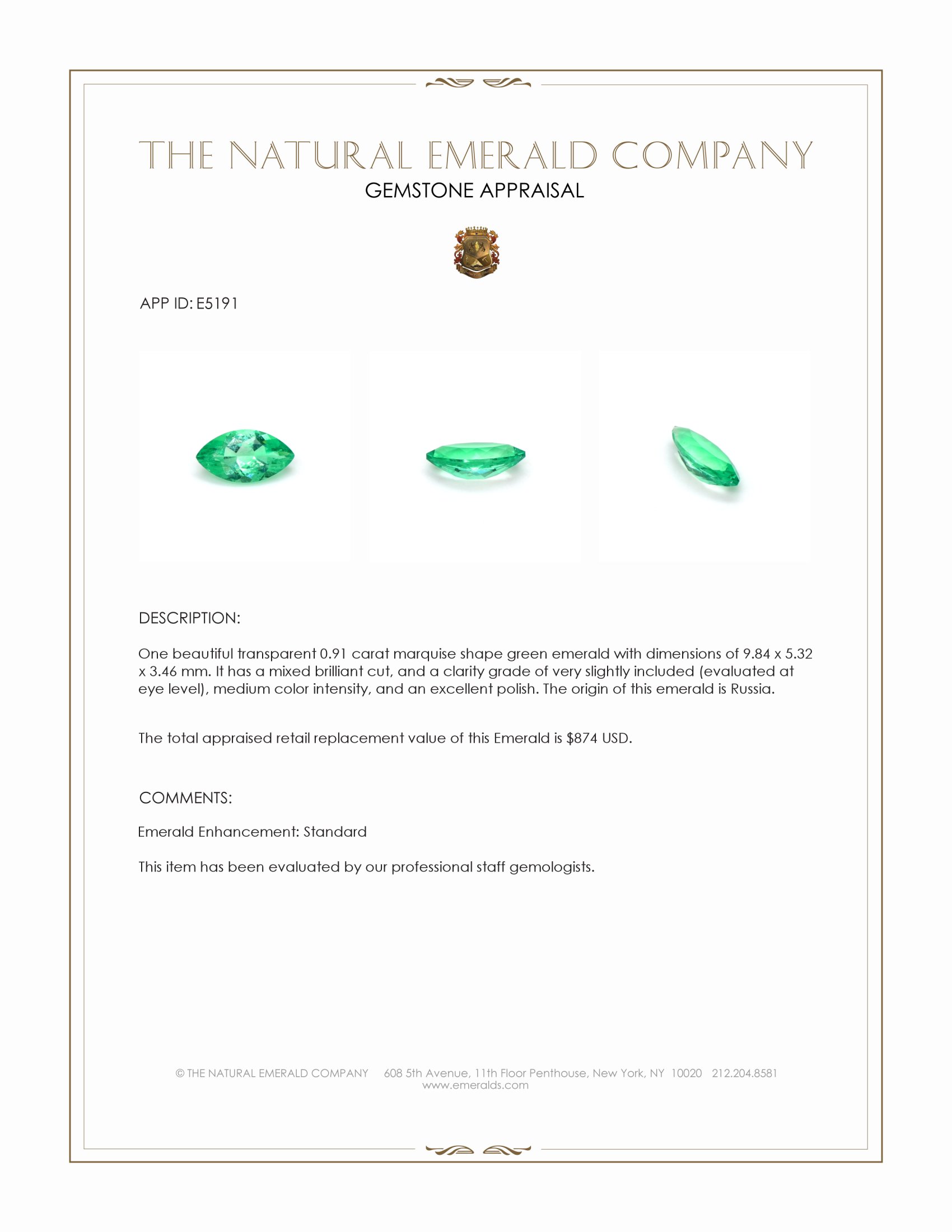 0.91 Ct. Emerald from Russia