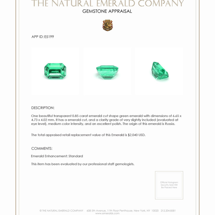 0.85 Ct. Emerald from Russia