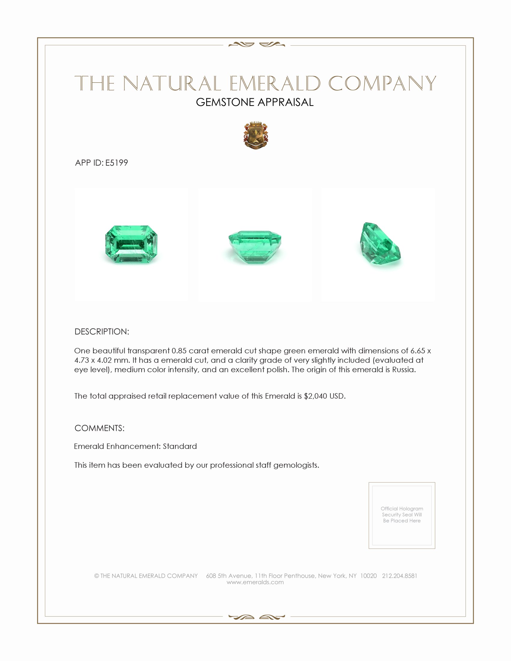 0.85 Ct. Emerald from Russia