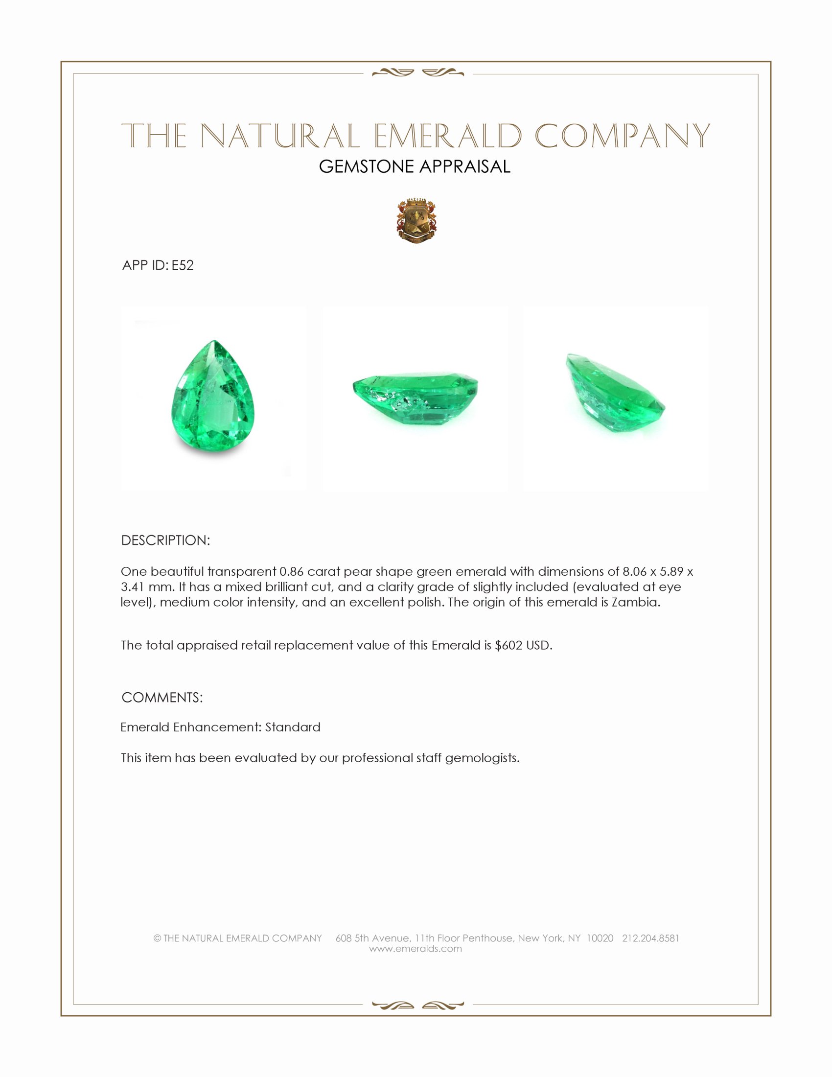 0.86 Ct. Emerald from Zambia