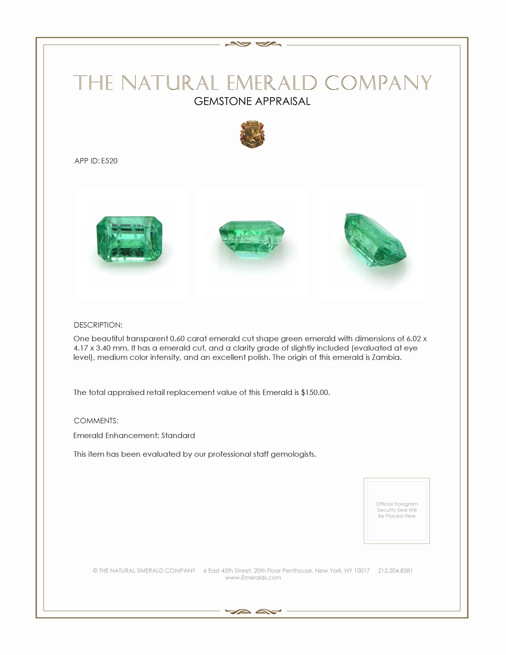 0.60 Ct. Emerald from Zambia