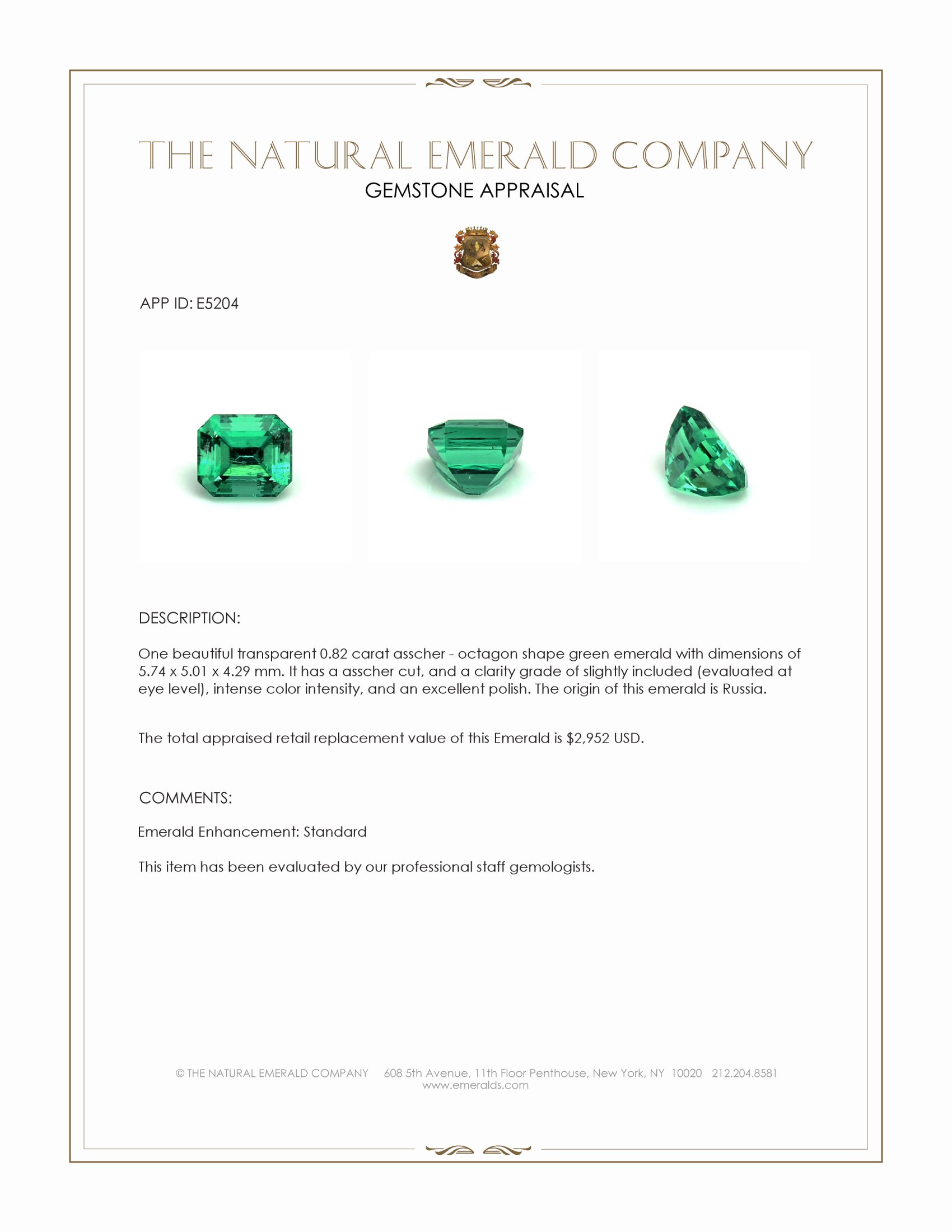 0.82 Ct. Emerald from Russia