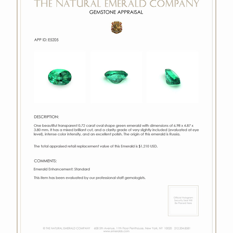 0.72 Ct. Emerald from Russia