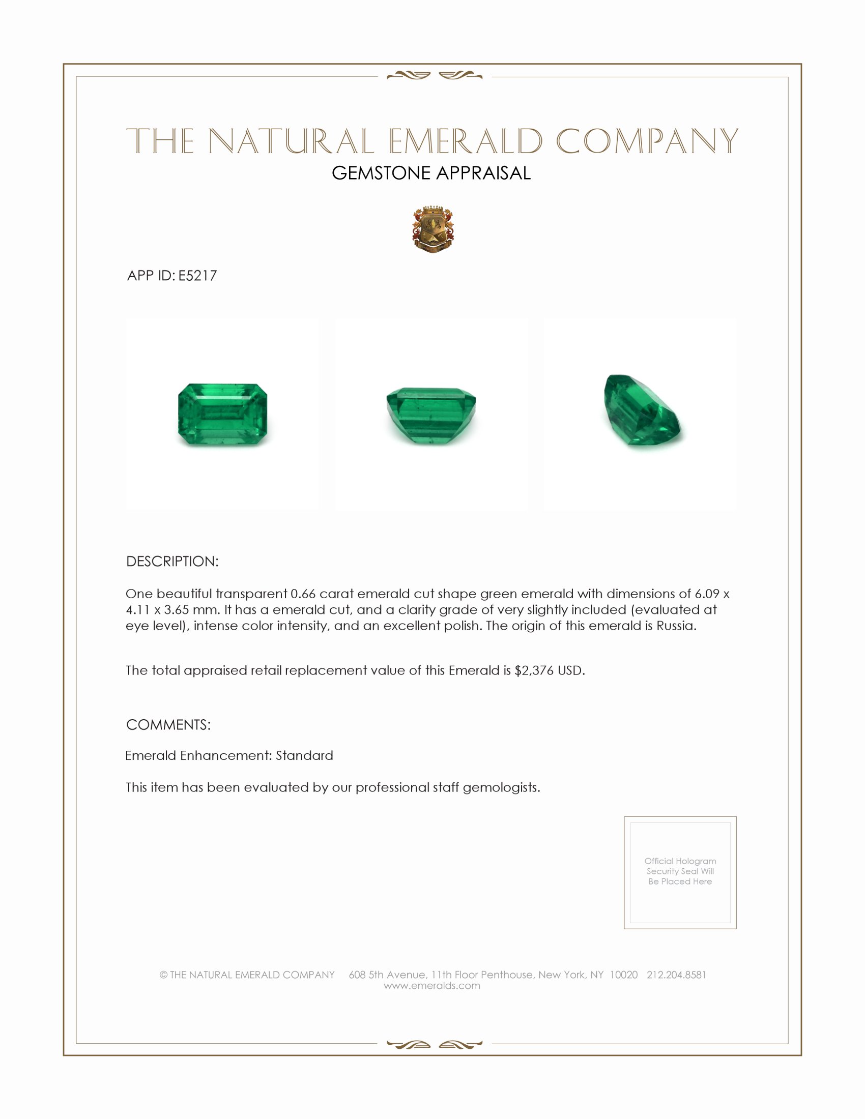 0.66 Ct. Emerald from Russia