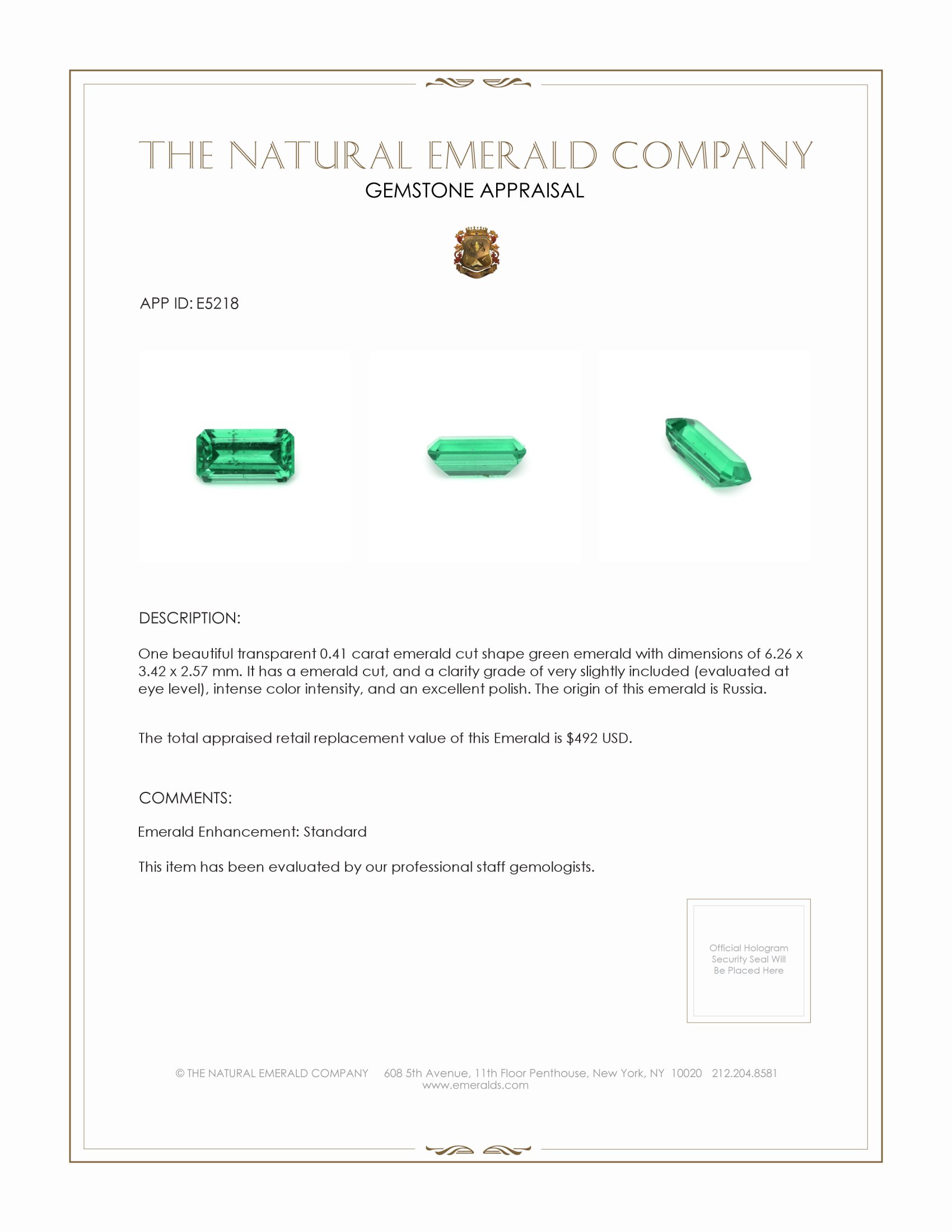 0.41 Ct. Emerald from Russia