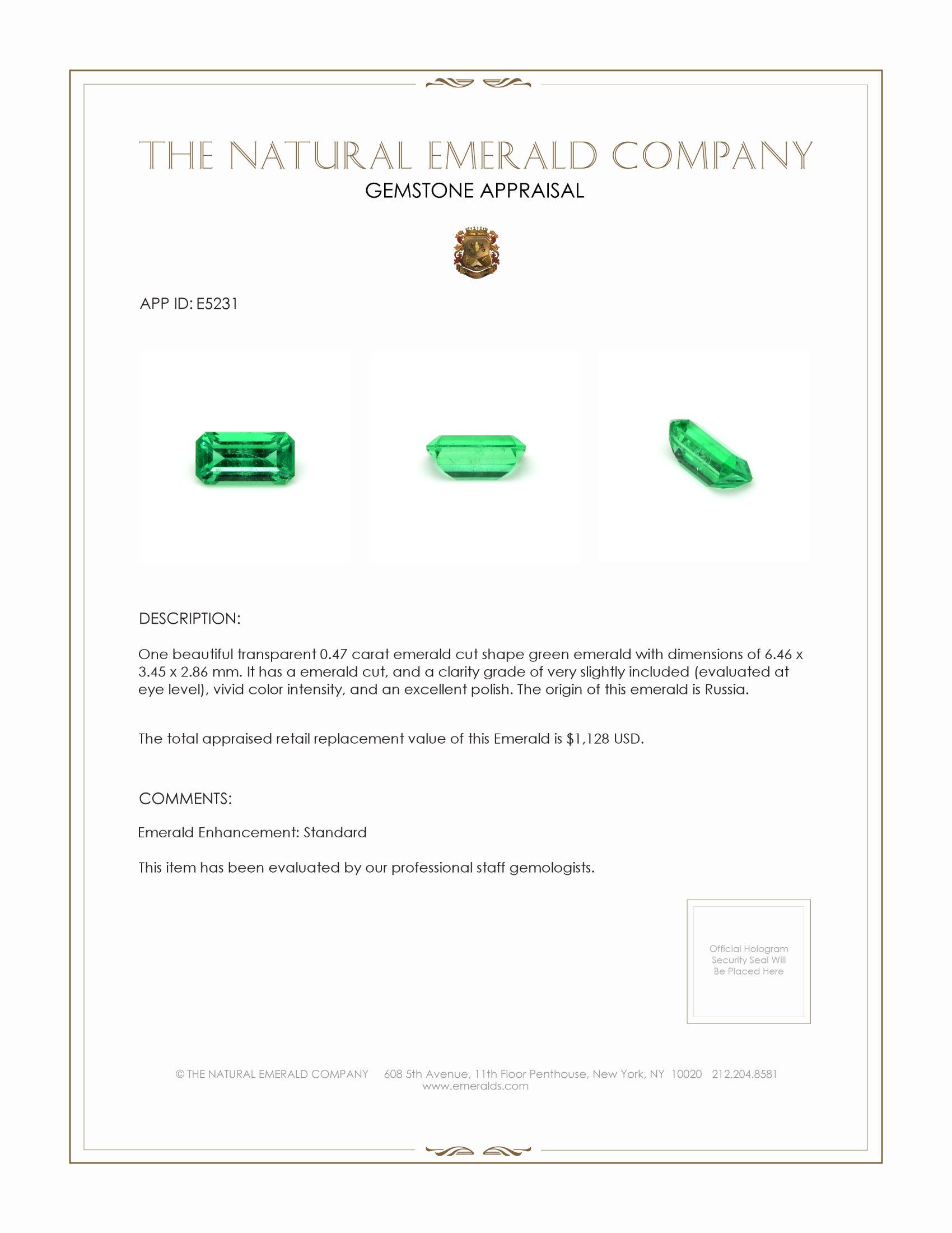 0.47 Ct. Emerald from Russia