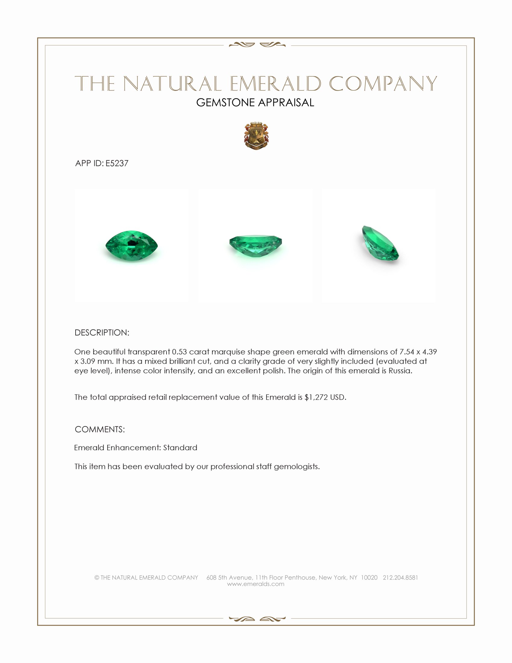 0.53 Ct. Emerald from Russia