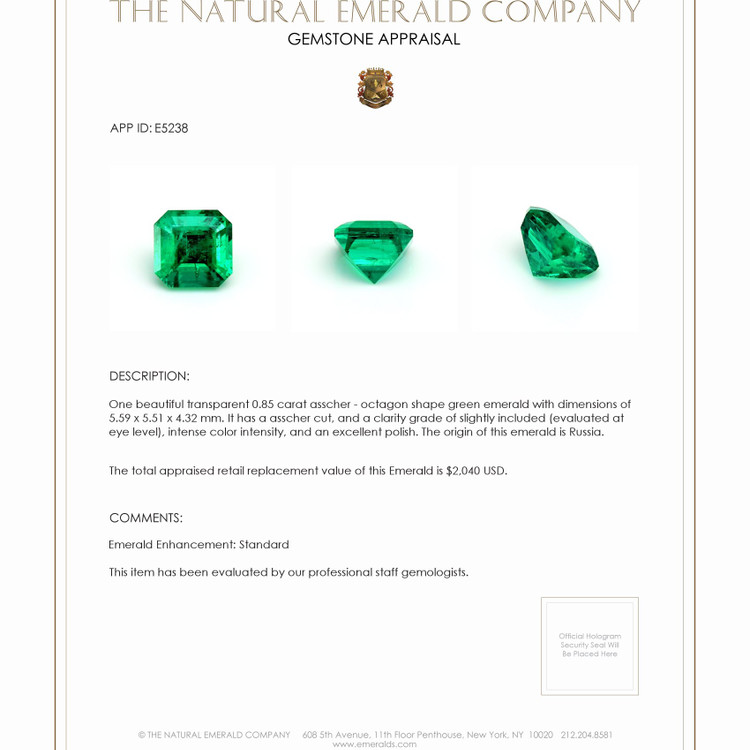 0.85 Ct. Emerald from Russia
