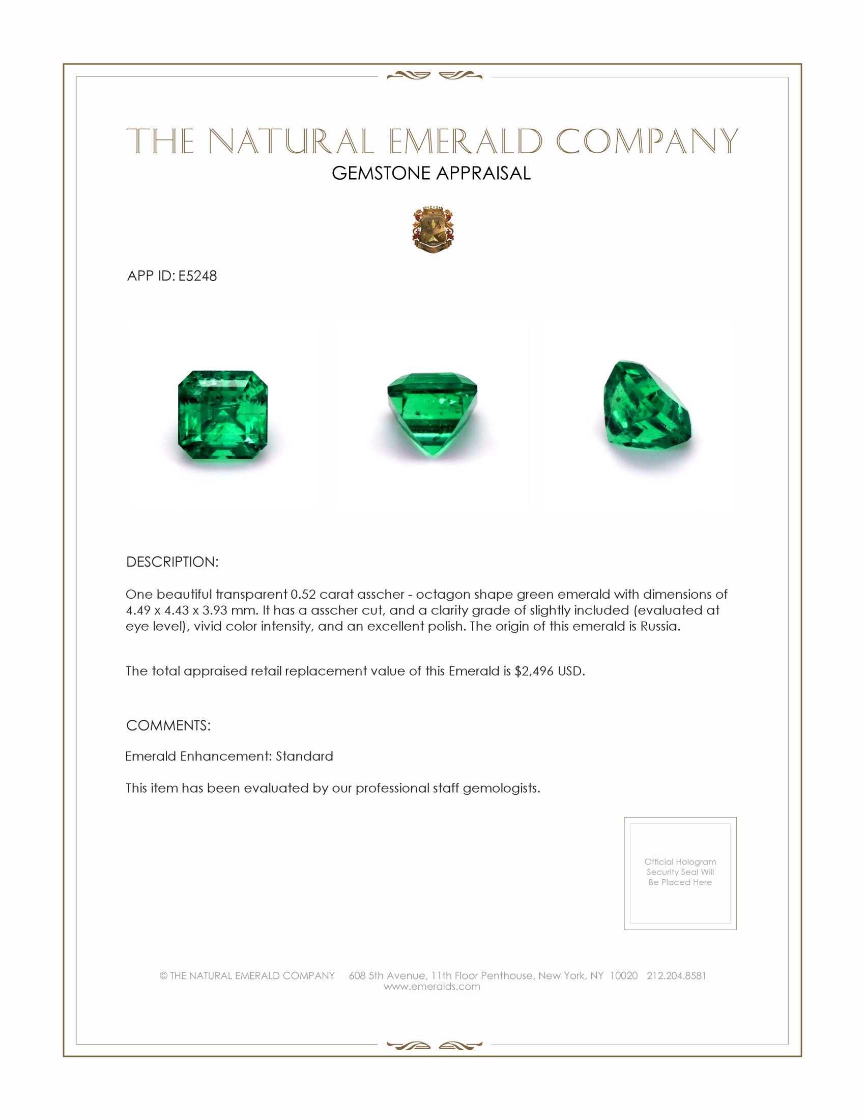 0.52 Ct. Emerald from Russia