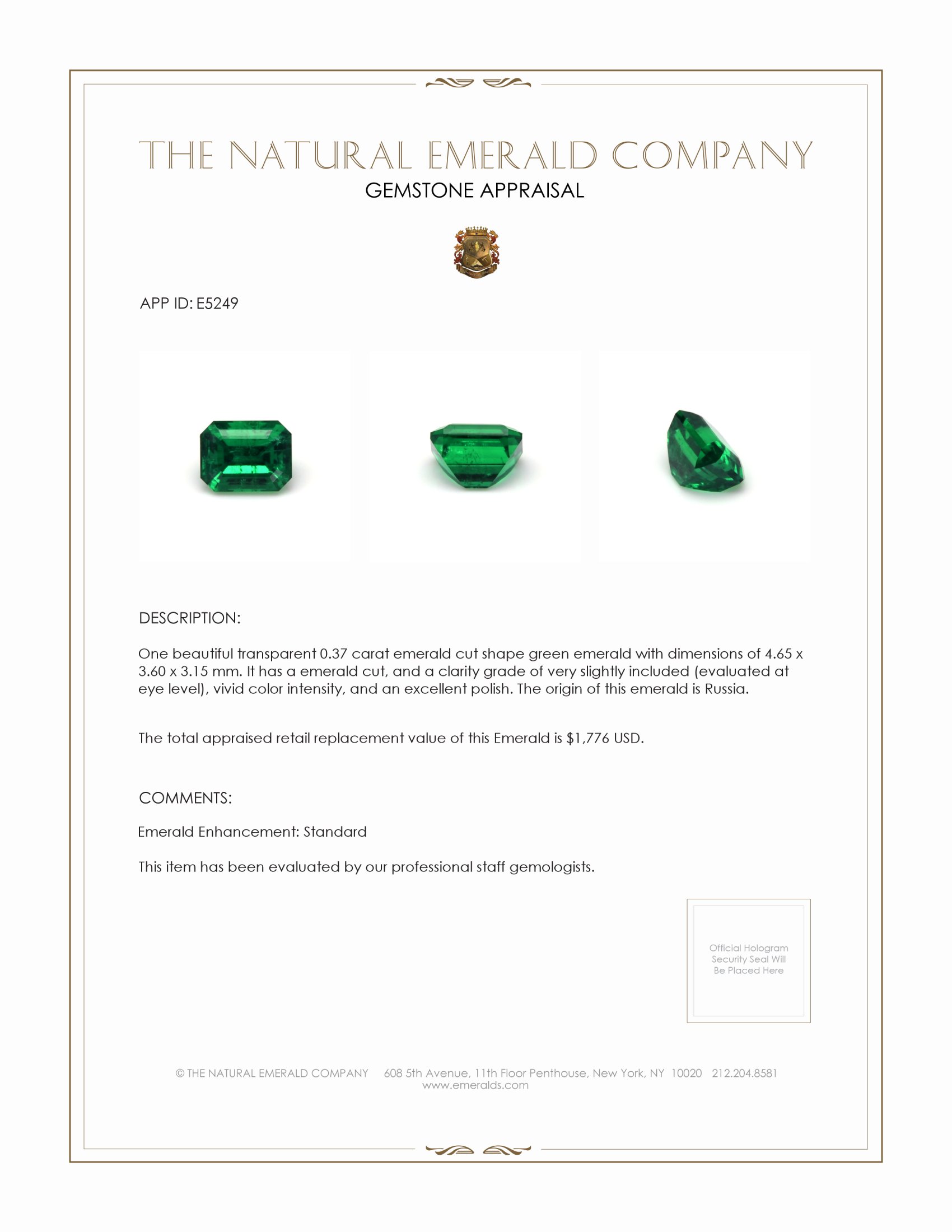 0.37 Ct. Emerald from Russia