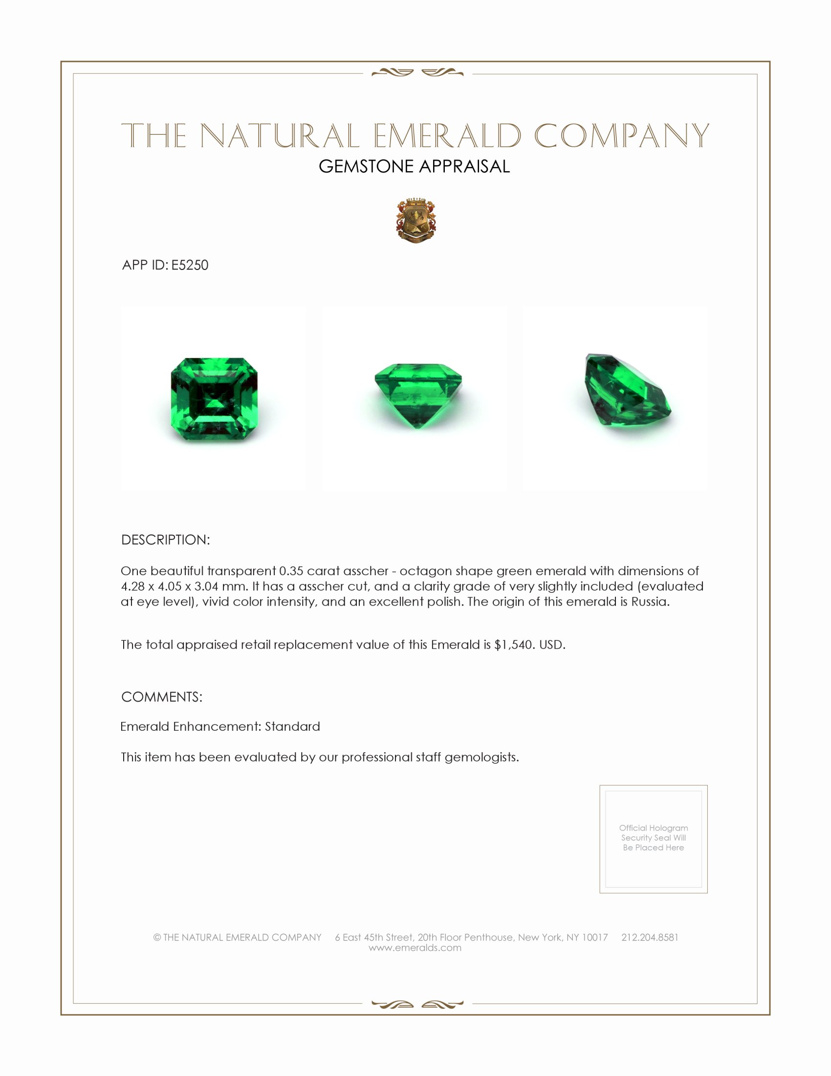 0.35 Ct. Emerald from Russia
