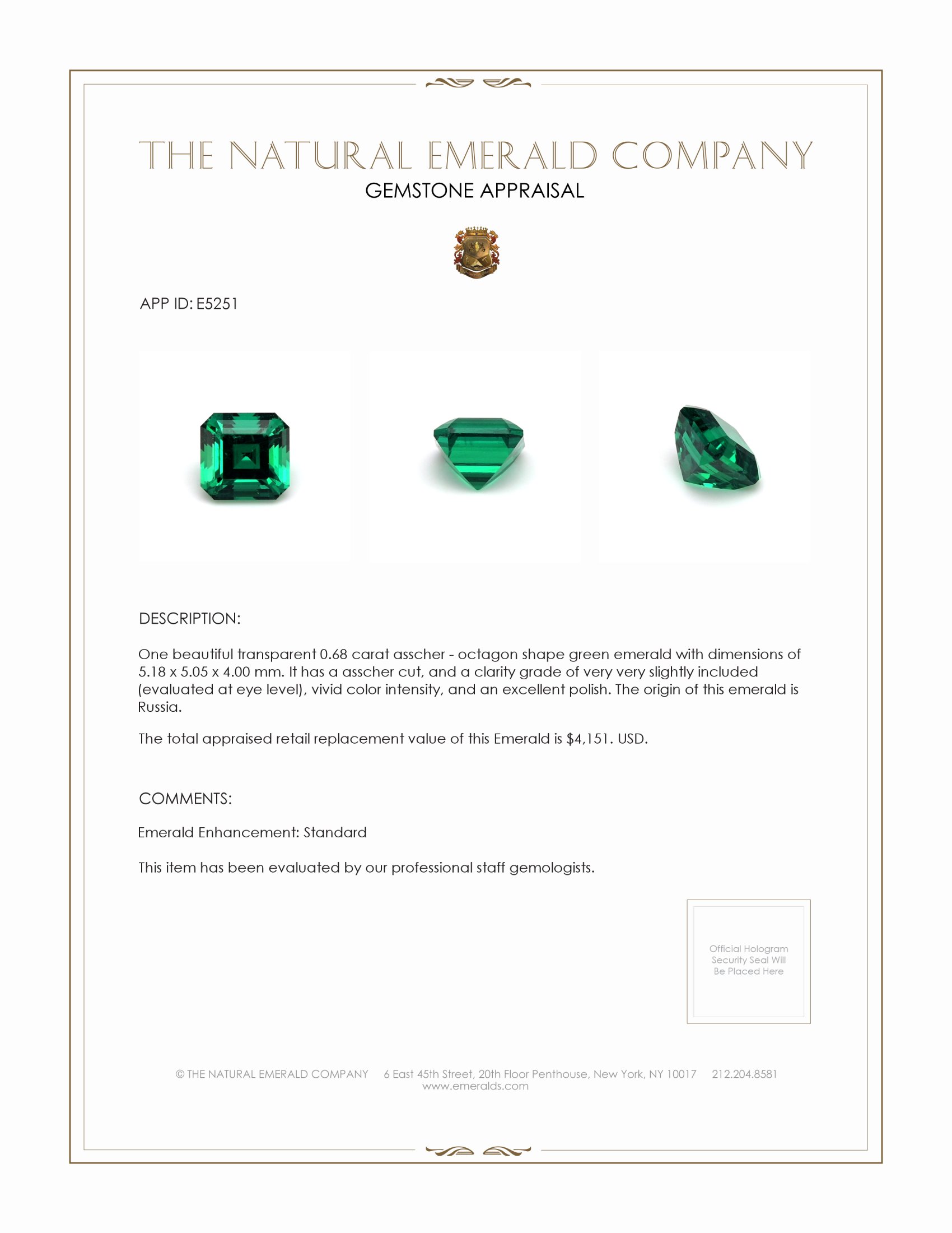 0.68 Ct. Emerald from Russia