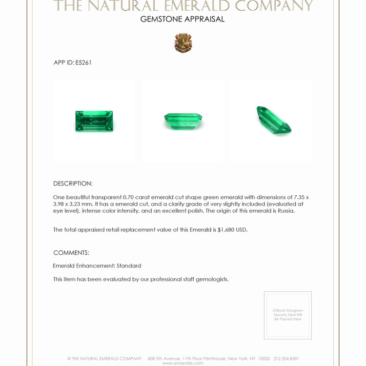 0.70 Ct. Emerald from Russia