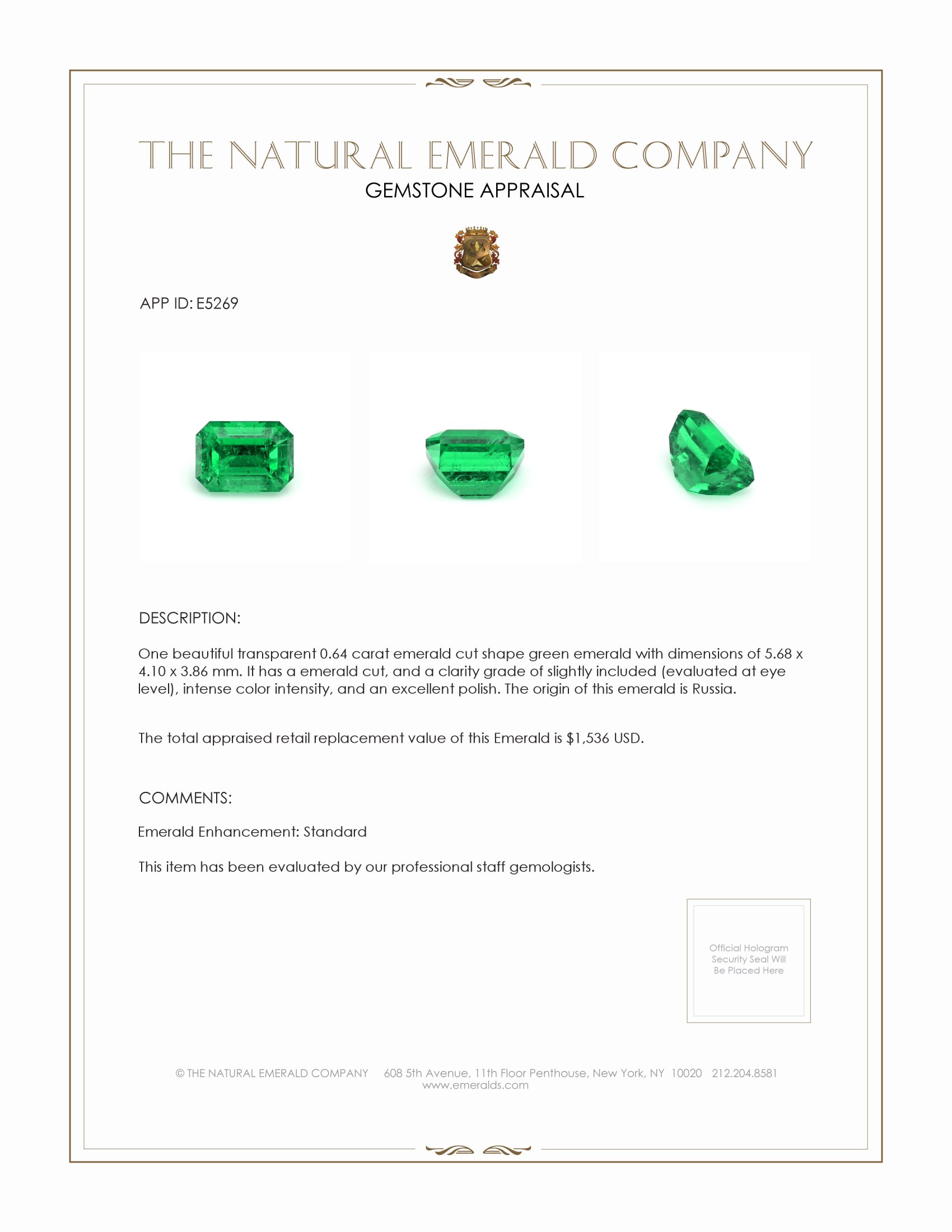 0.64 Ct. Emerald from Russia