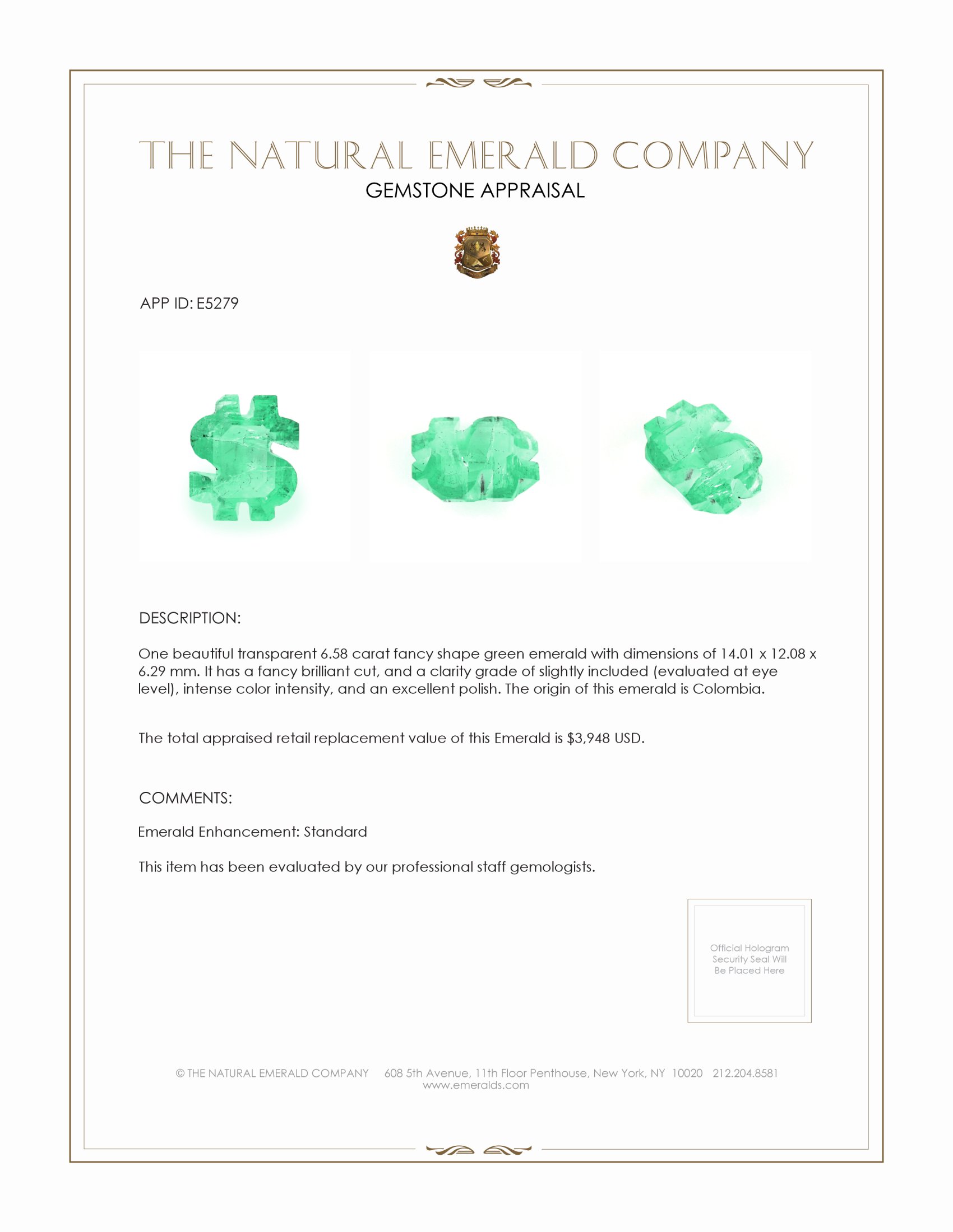 6.58 Ct. Emerald from Colombia