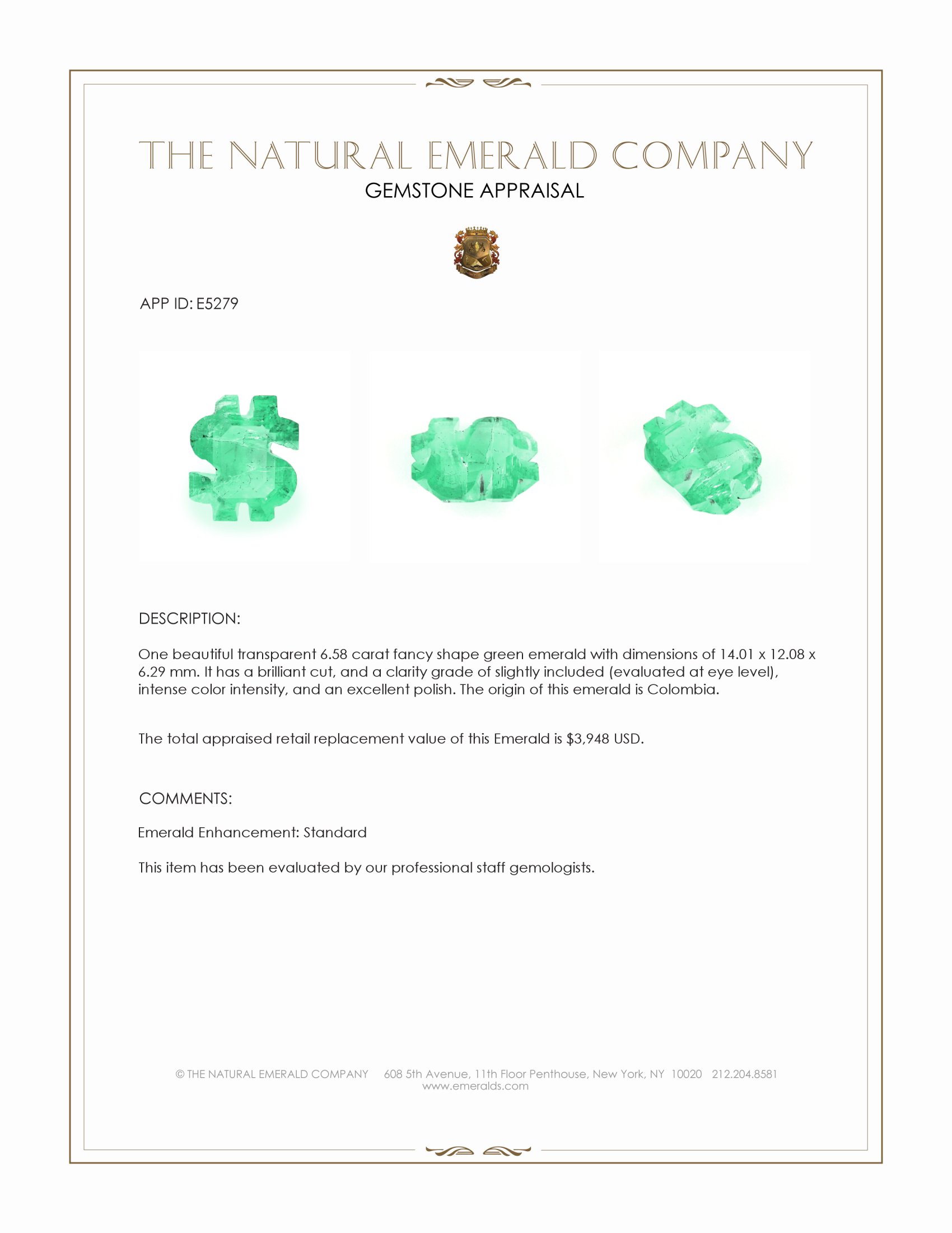 6.58 Ct. Emerald from Colombia