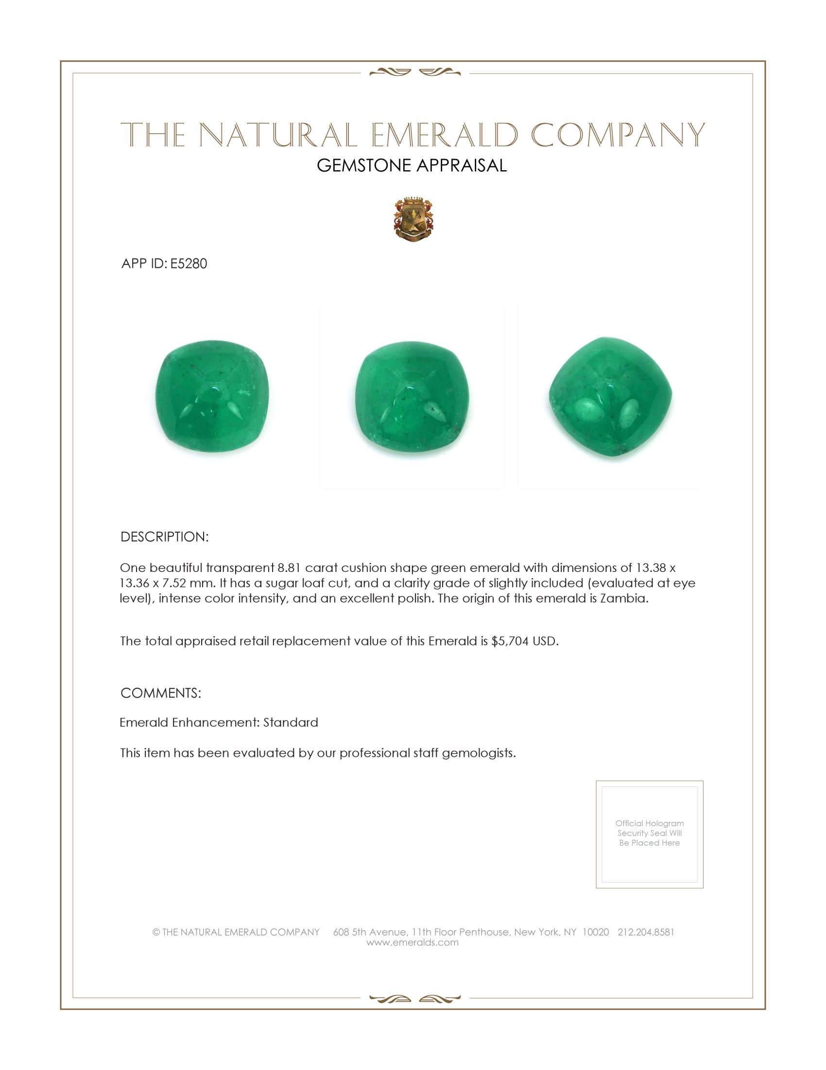 8.81 Ct. Cabochon Emerald from Zambia