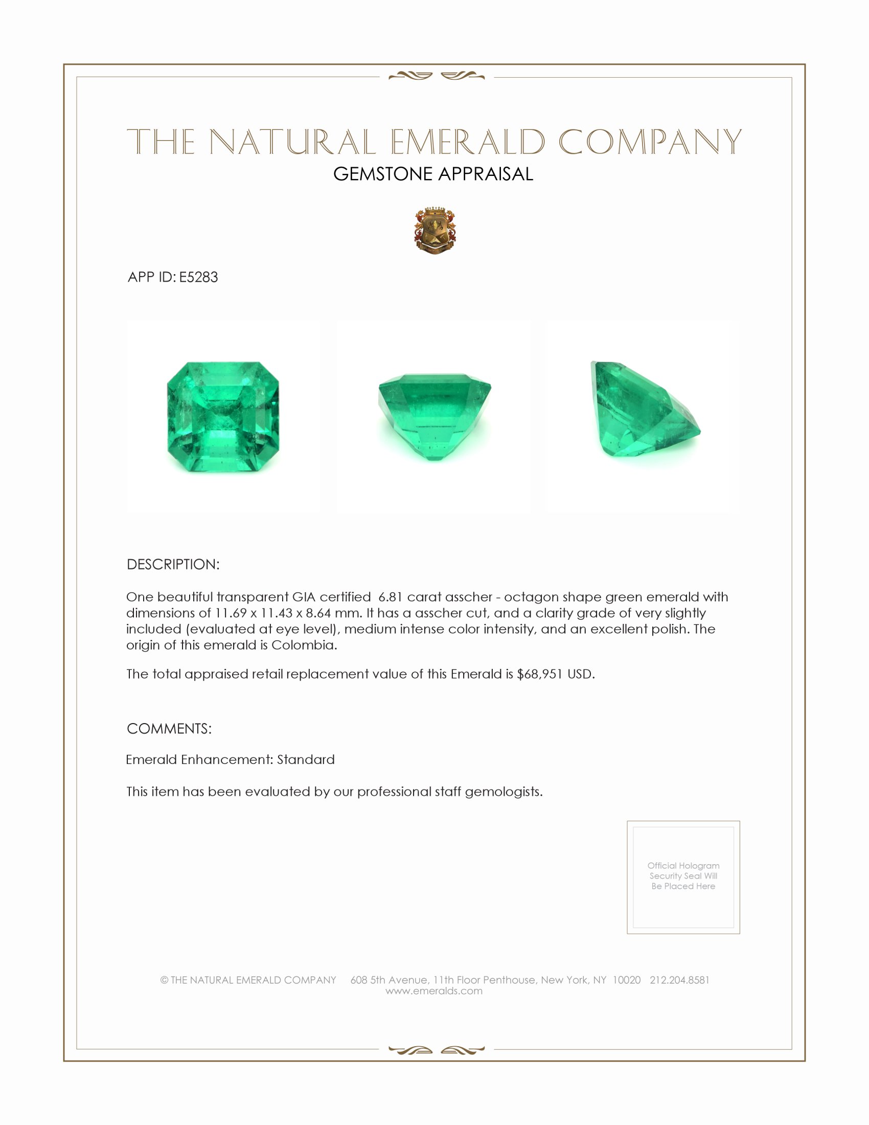 6.81 Ct. Emerald from Colombia