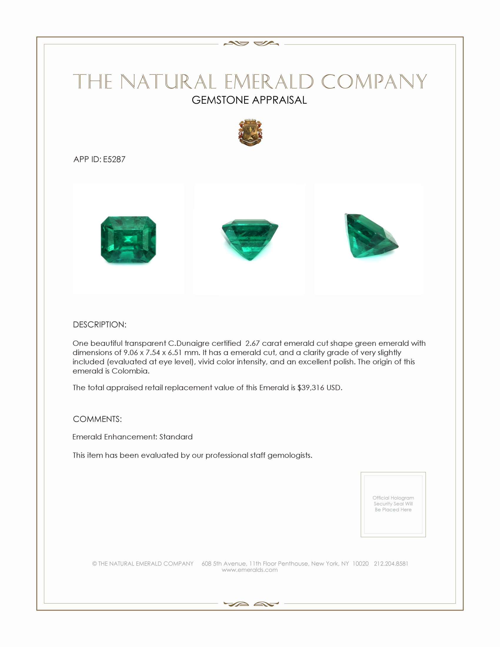 2.67 Ct. Emerald from Colombia