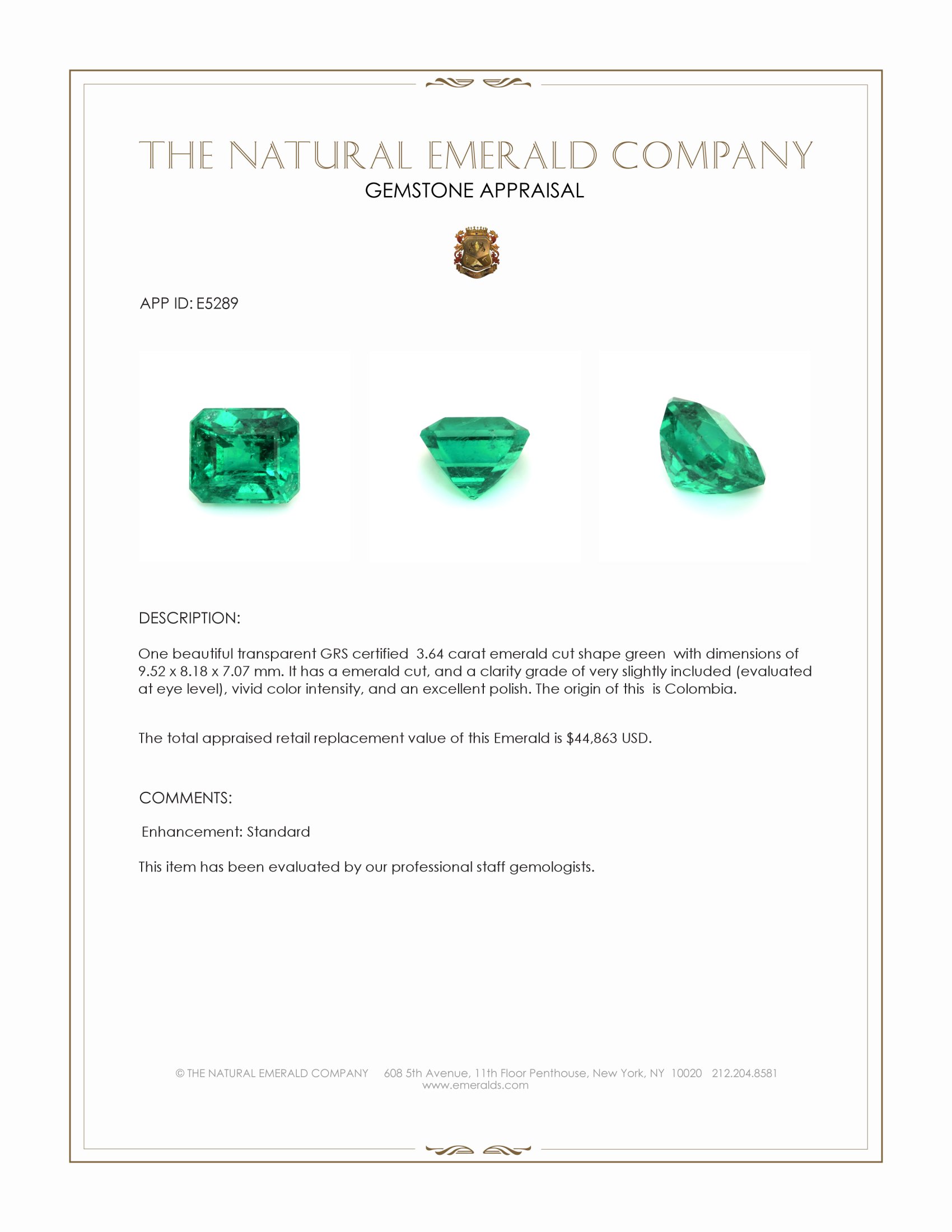 3.64 Ct. Emerald from Colombia