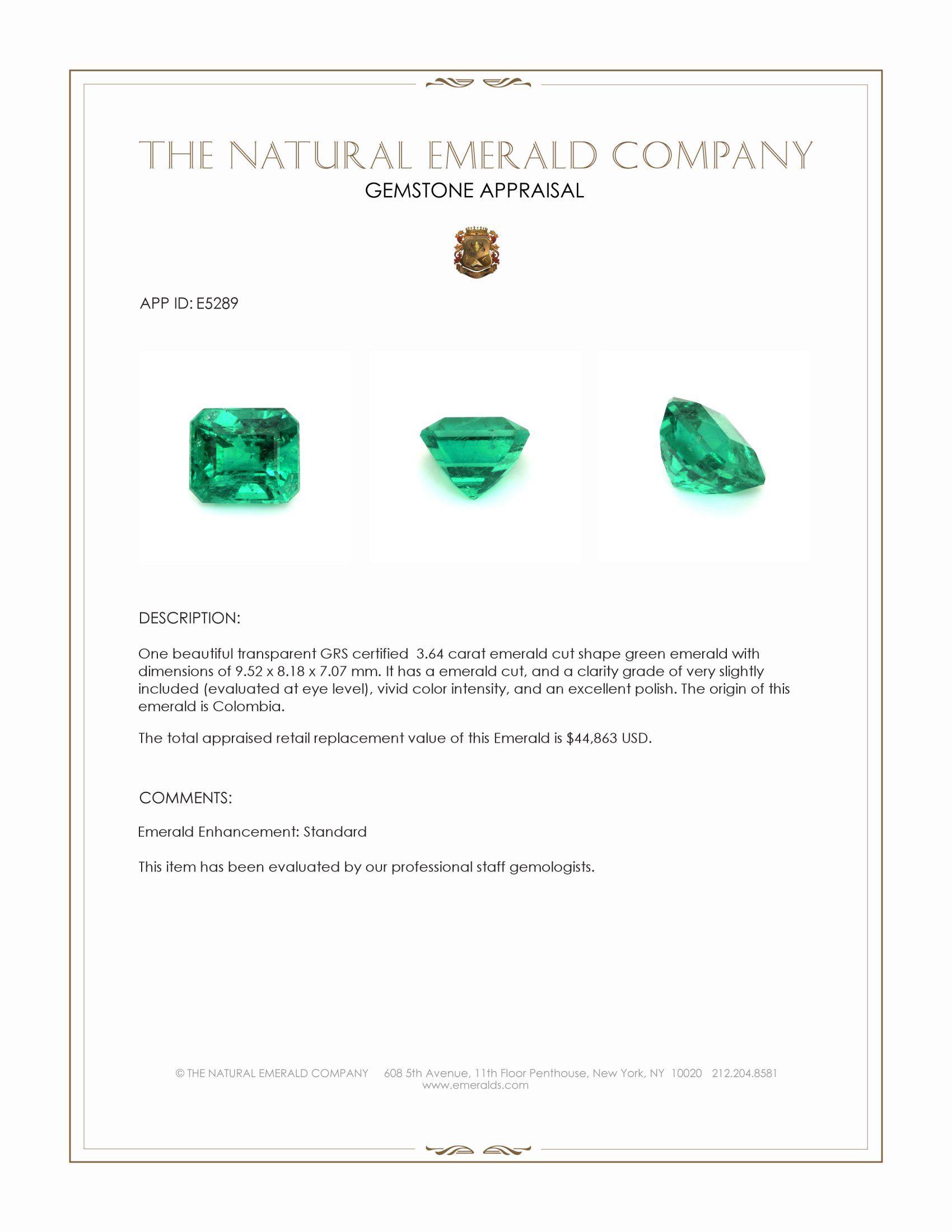 3.64 Ct. Emerald from Colombia