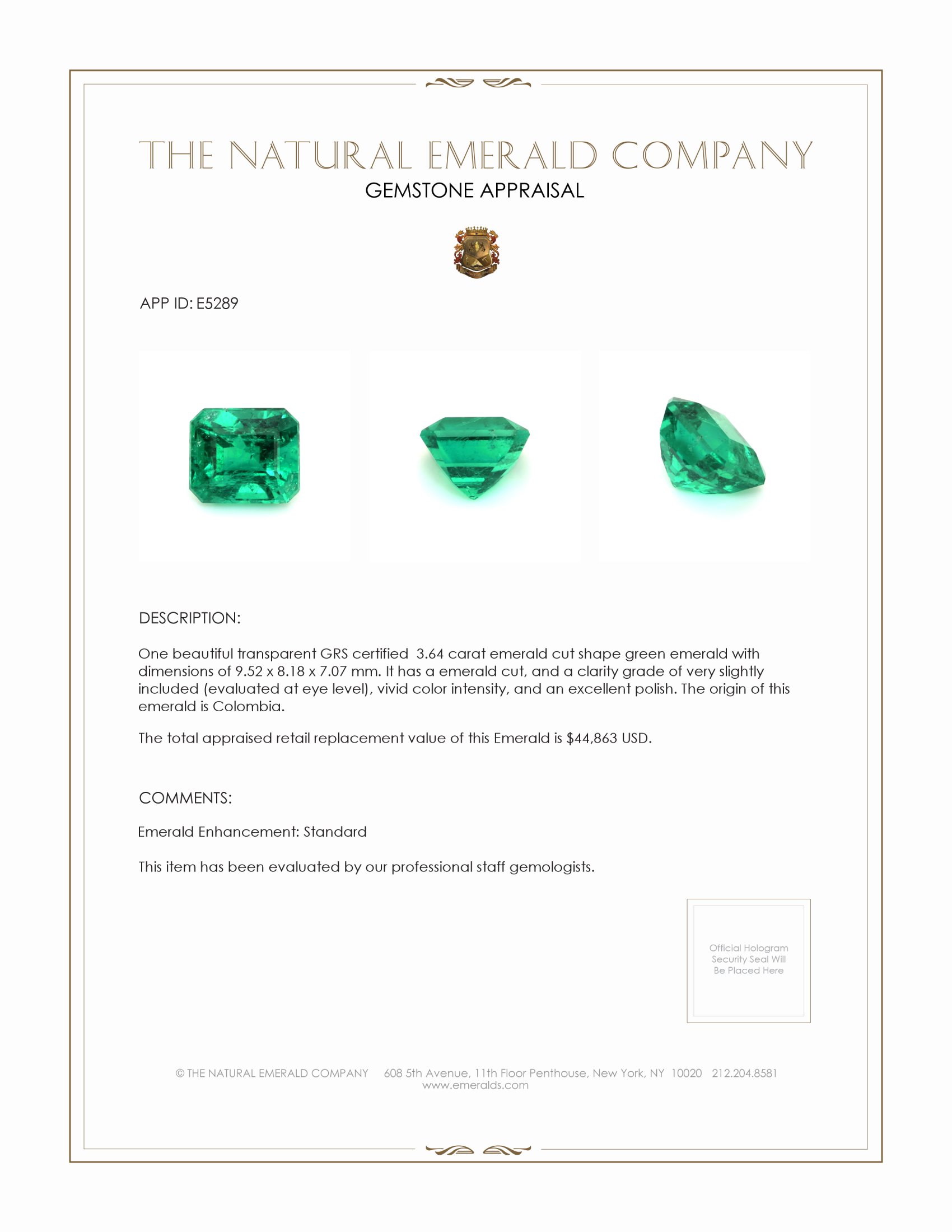 3.64 Ct. Emerald from Colombia