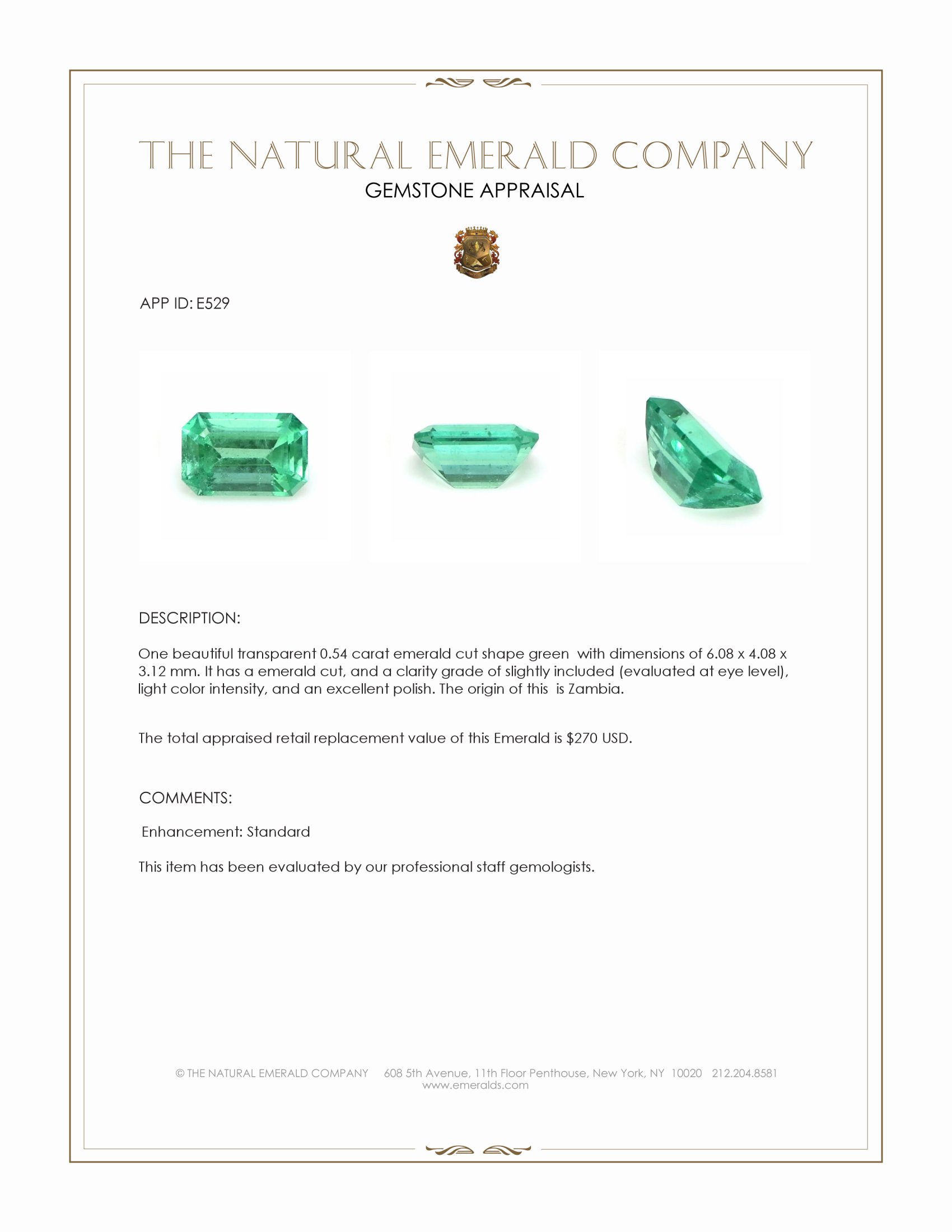 0.54 Ct. Emerald from Zambia